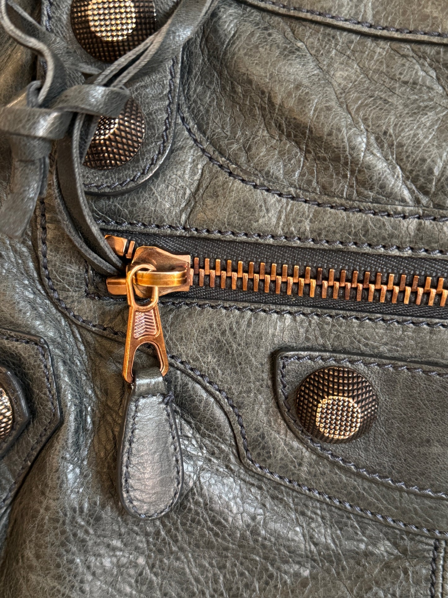 Balenciaga East West City Dark Grey Distressed Leather Handbag