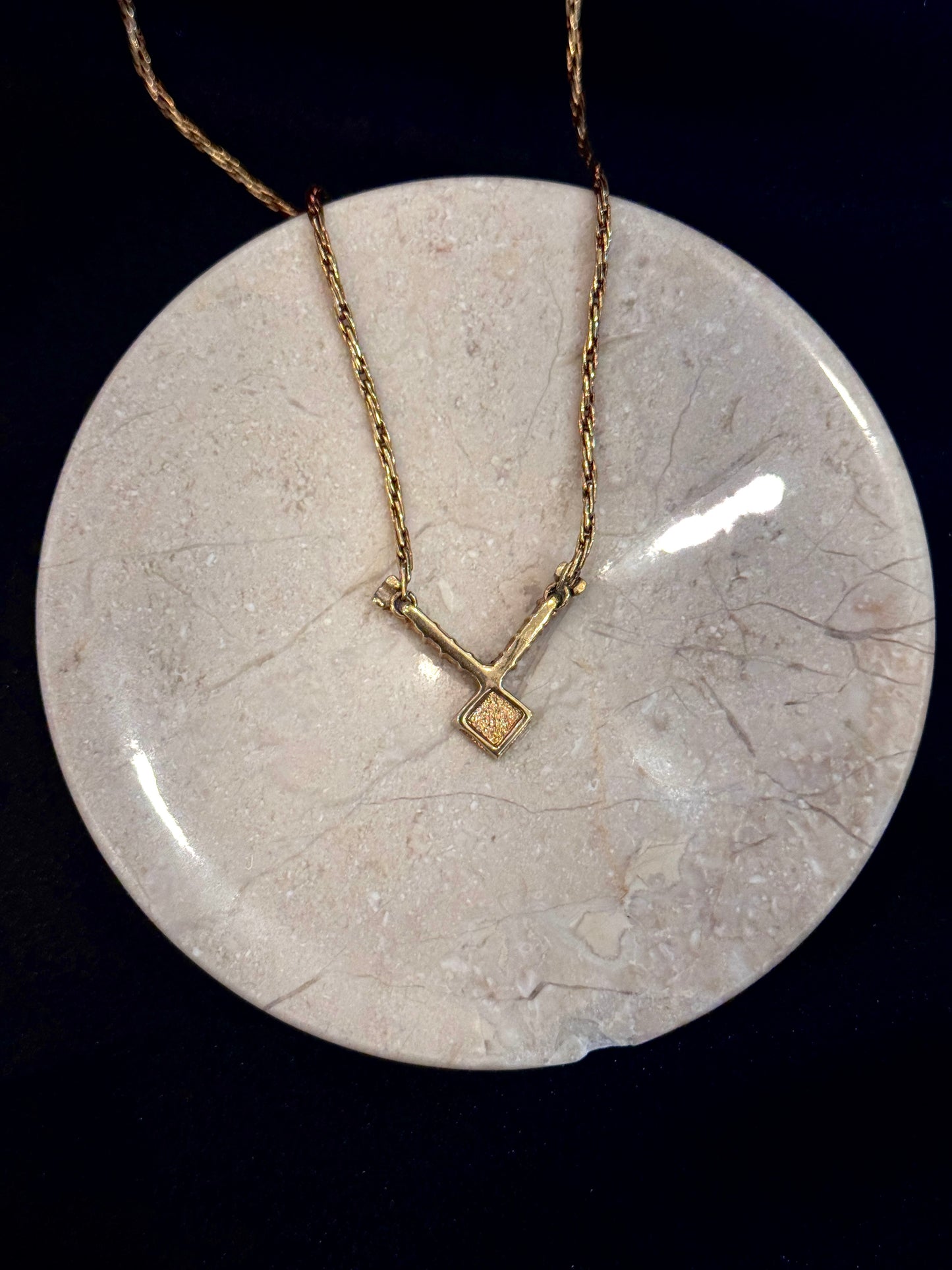 Dior Vintage Crystal V Pendant Necklace (Gold Tone)