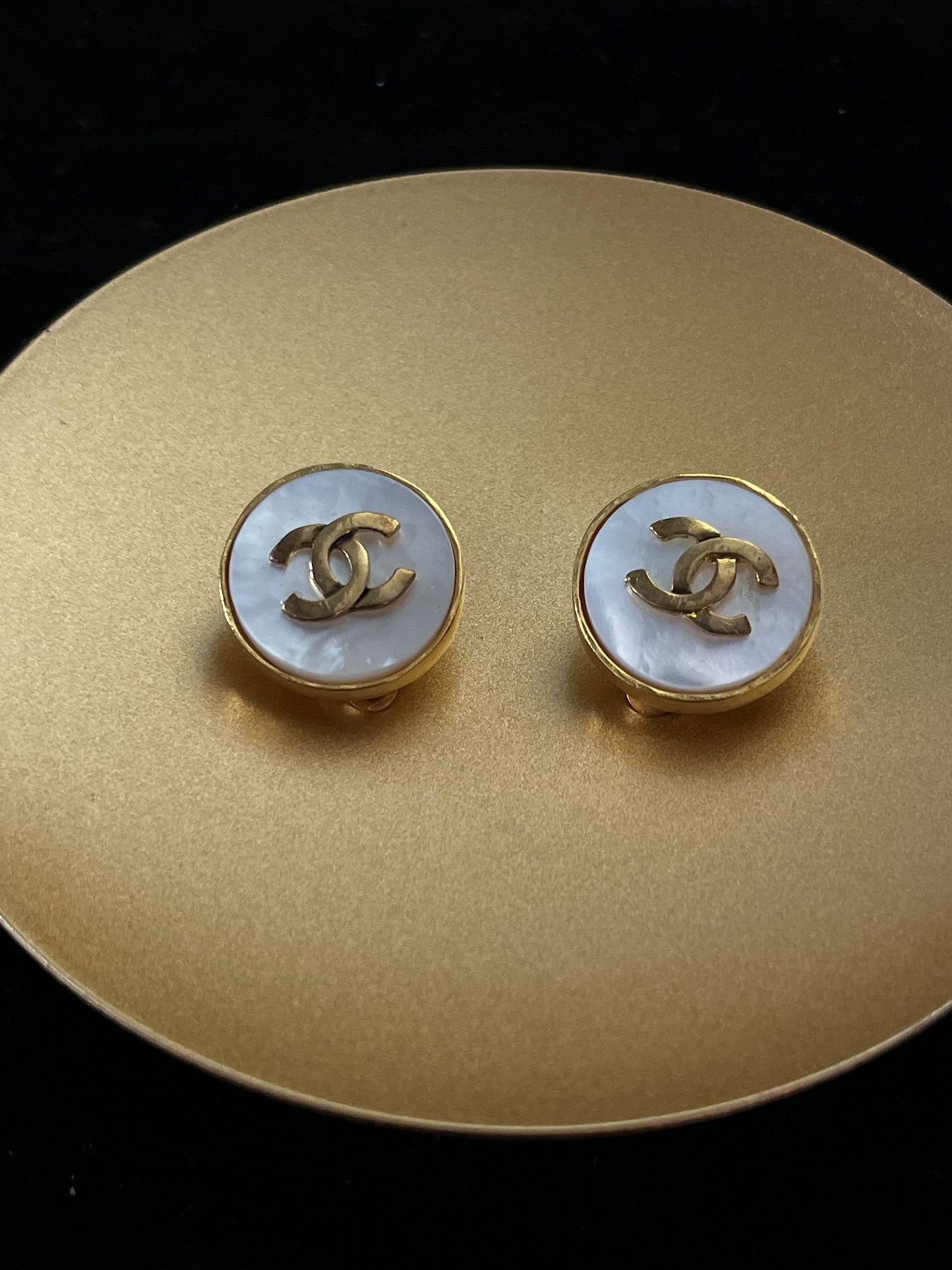 Chanel 1995 Gold-Plated White Mother-of-Pearl Clip-On Earrings