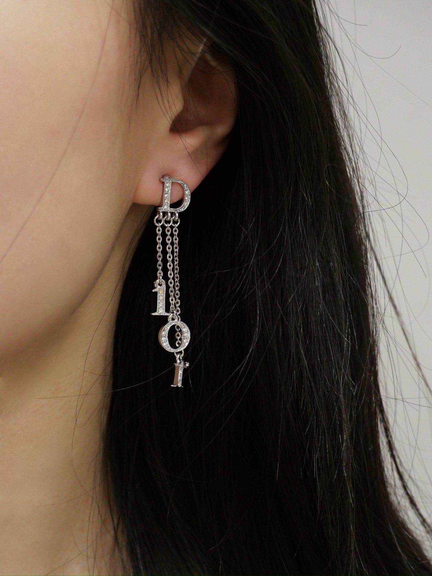 Vintage Dior Crystal Logo Drop Chain Earrings