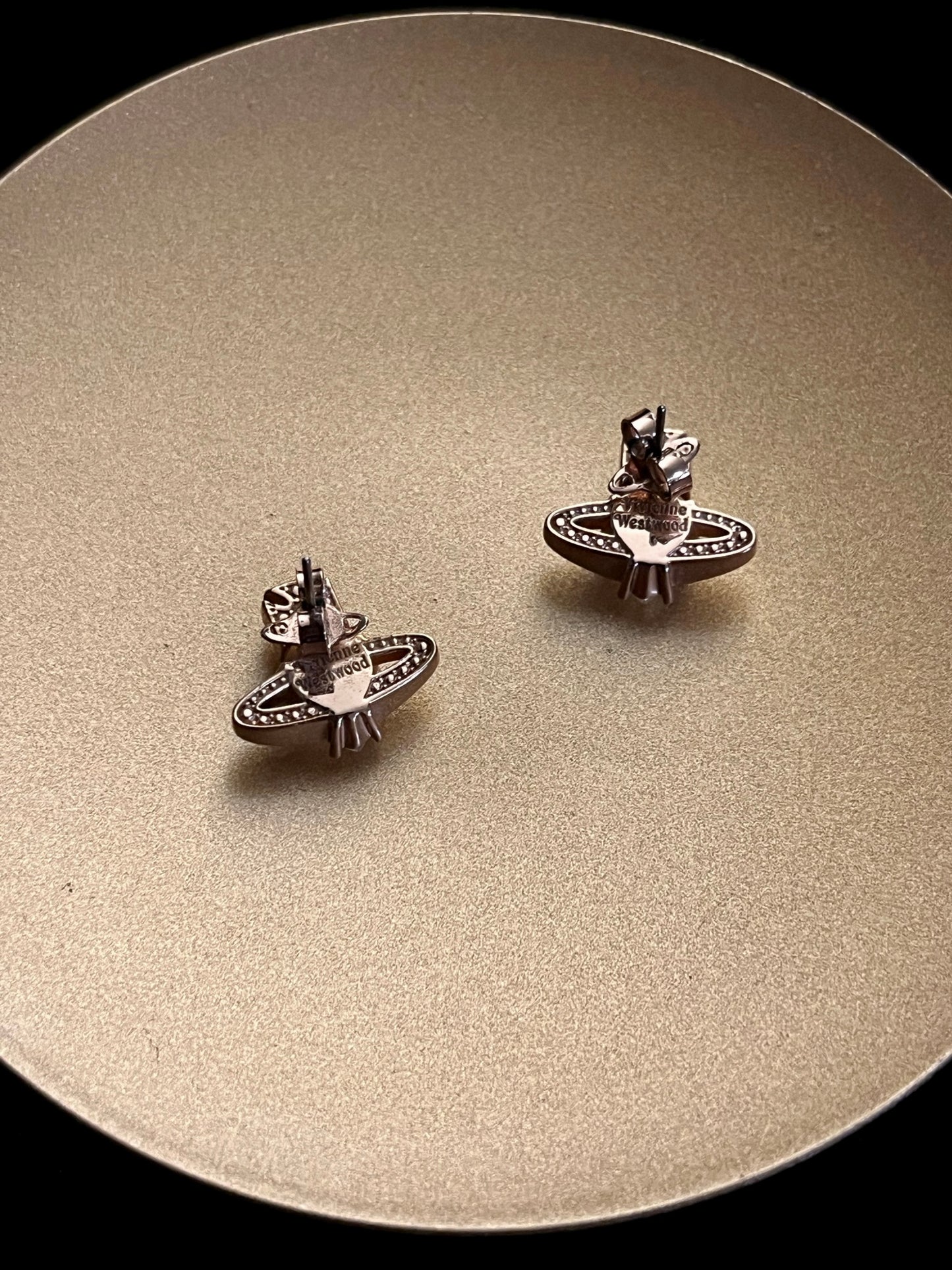 Vintage Vivienne Westwood Crystal Heart Orb Stud Earrings – Rose Gold Tone