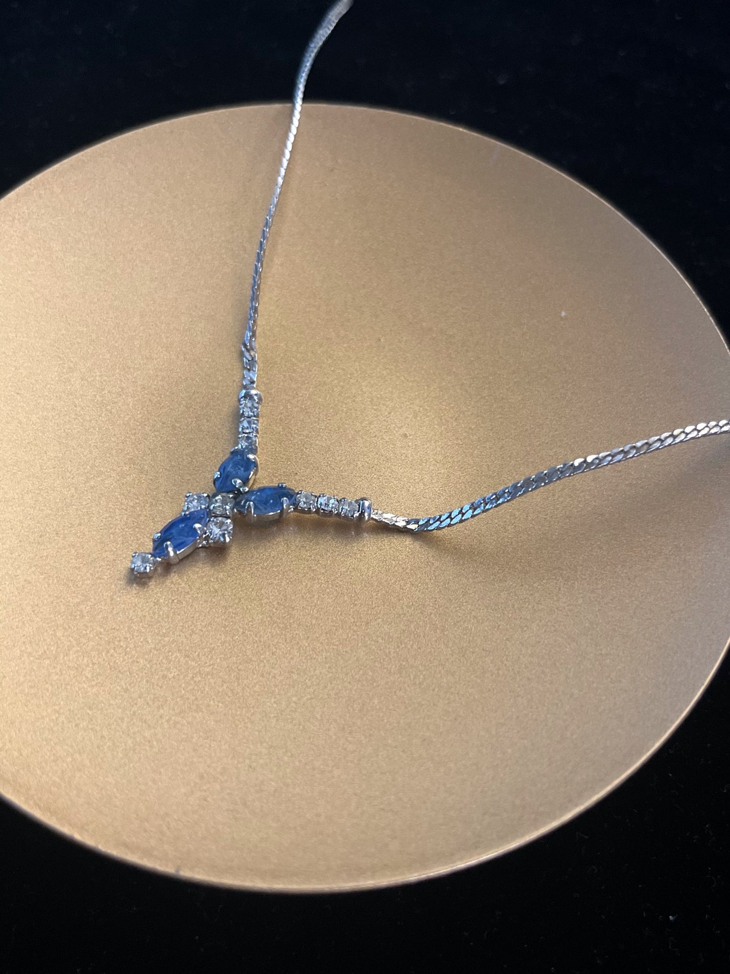 Vintage Dior Blue Crystal Drop Necklace – Silver Tone