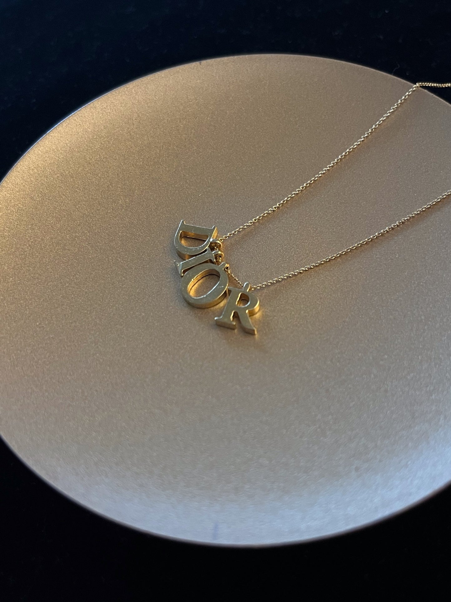 Vintage Dior Logo Letter Necklace – Gold Tone