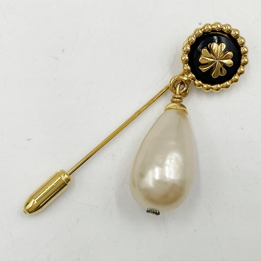 Vintage Chanel 1993 Baroque Pearl Drop Pin Brooch (Gold Tone)