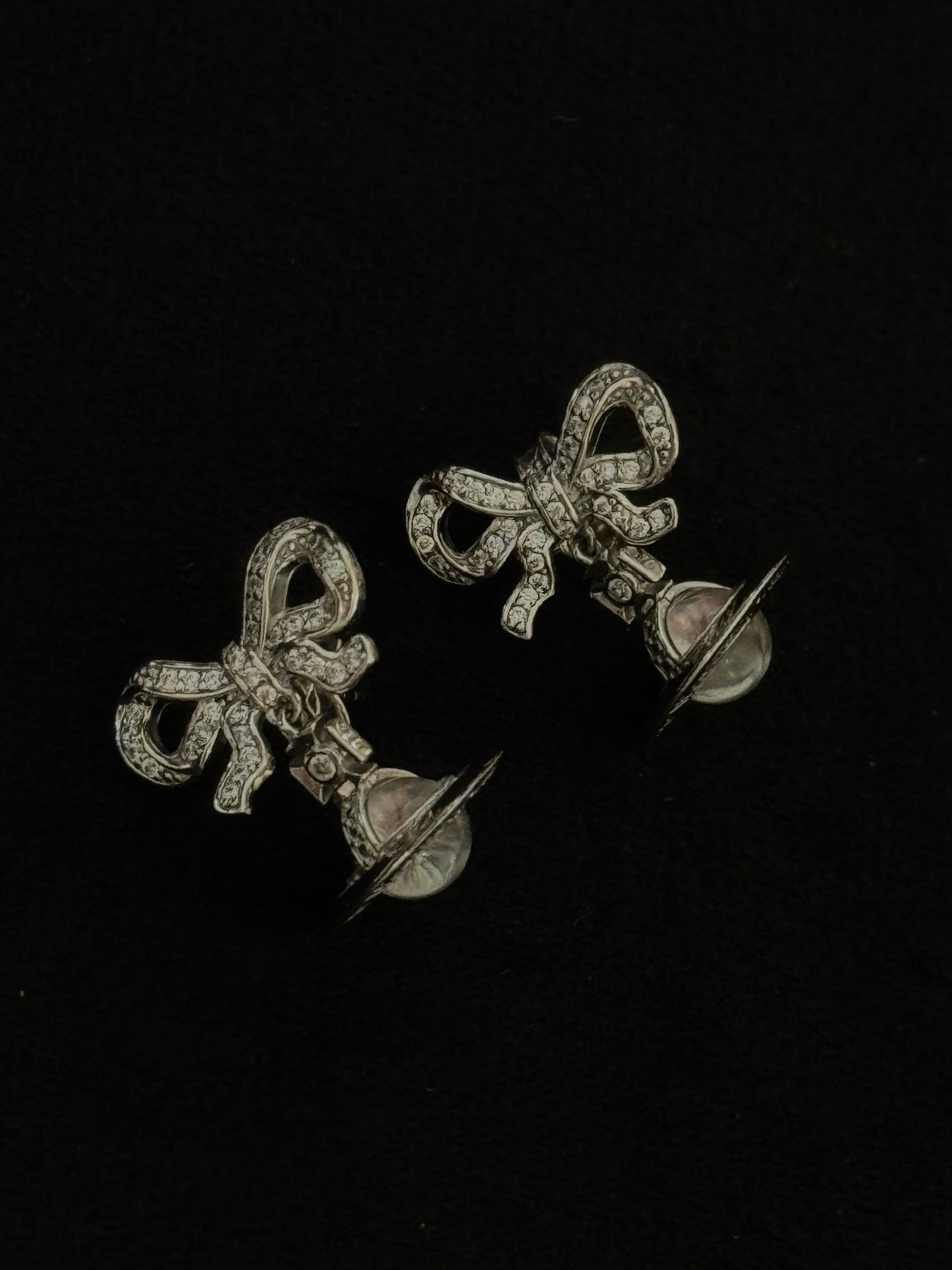 Vivienne Westwood Crystal Bow Orb Pearl Drop Earrings