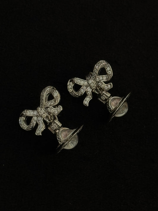 Vivienne Westwood Crystal Bow Orb Pearl Drop Earrings