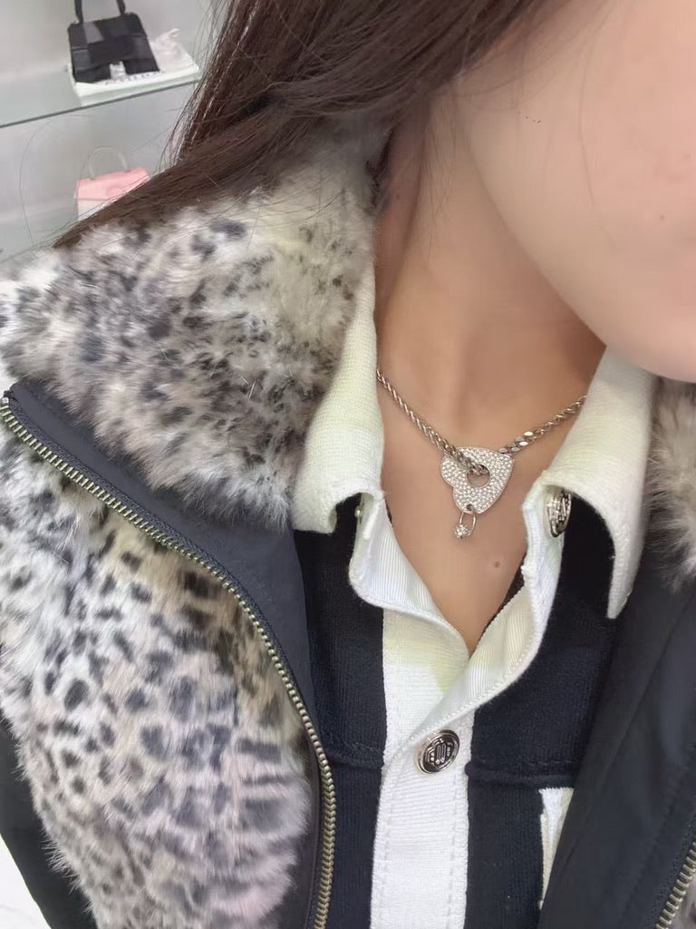 Dior Silver-Tone Chunky Chain Necklace with Heart Lock Pavé Charm