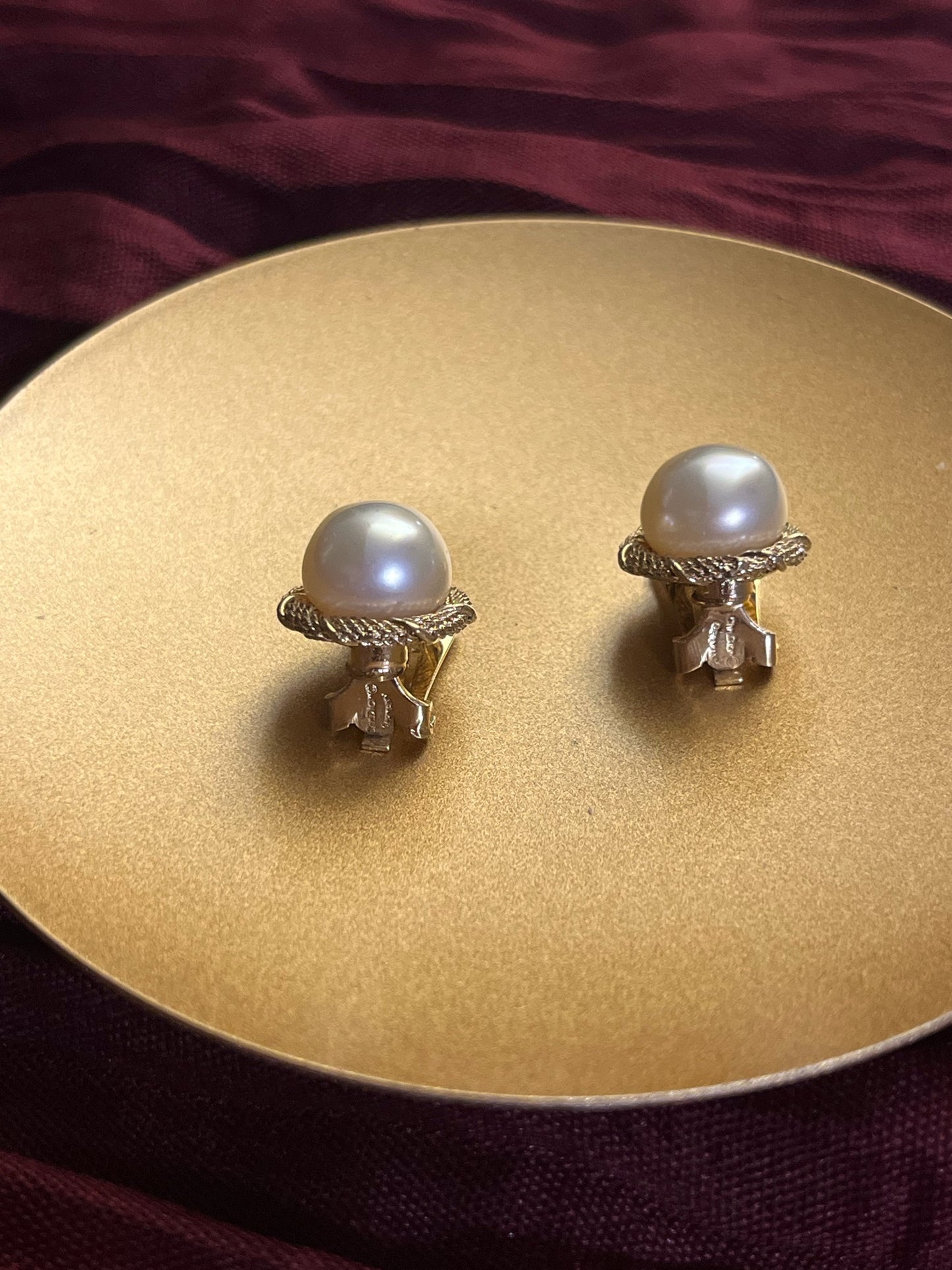 Vintage Dior Twisted Gold-Trim Pearl Clip-On Earrings