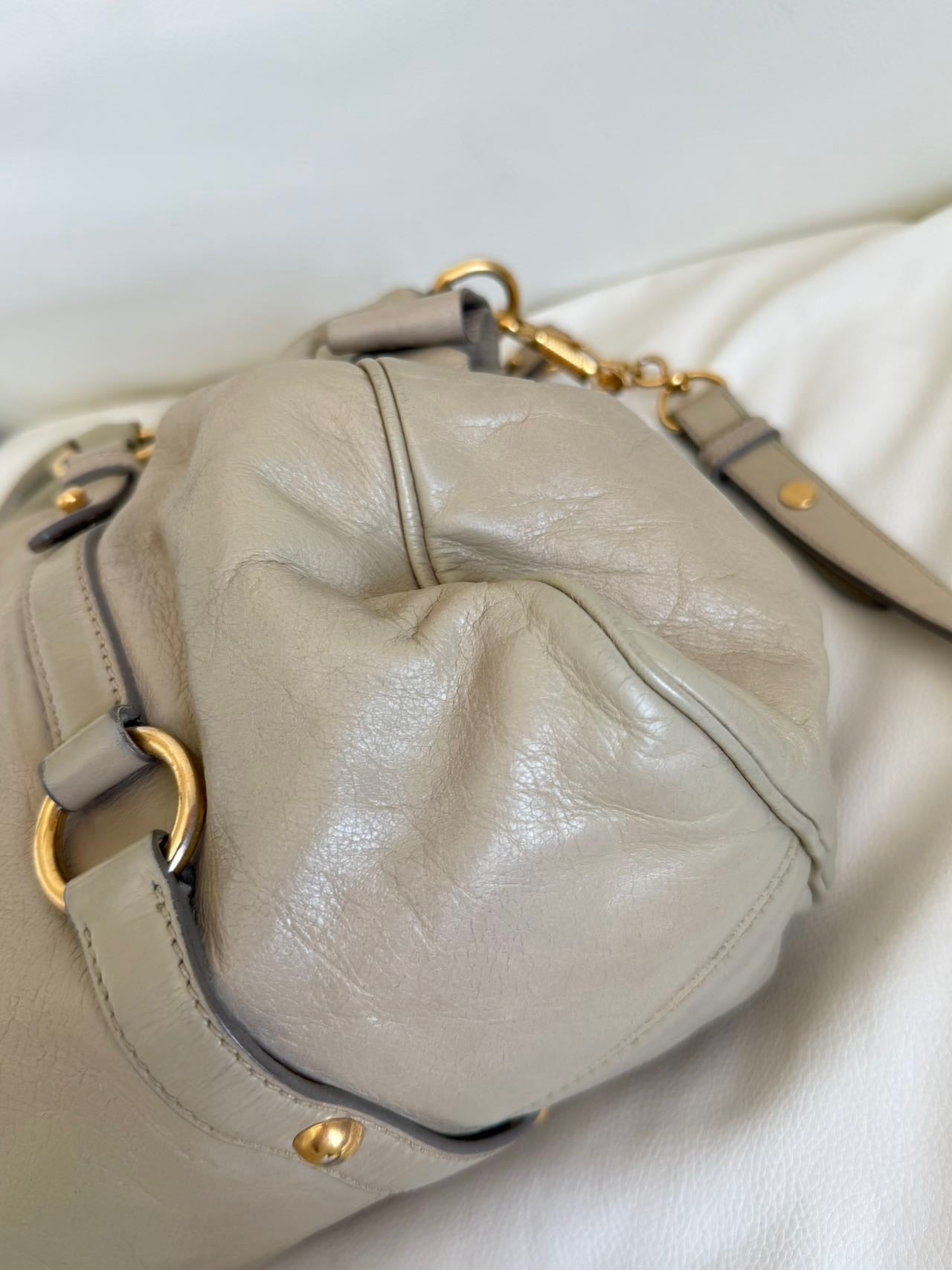 Miu Miu Vitello Lux Bow Satchel – Taupe Grey