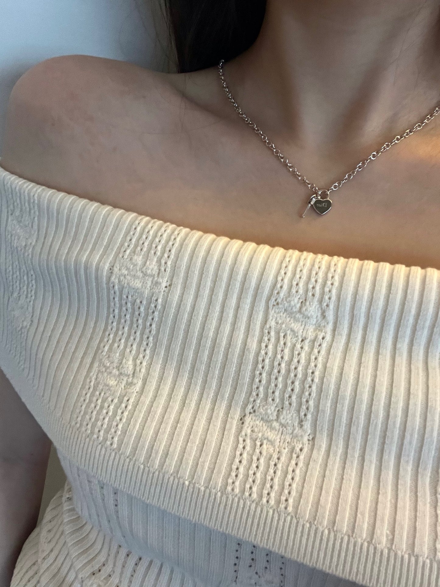 Vintage Dior Silver Heart Lock Necklace