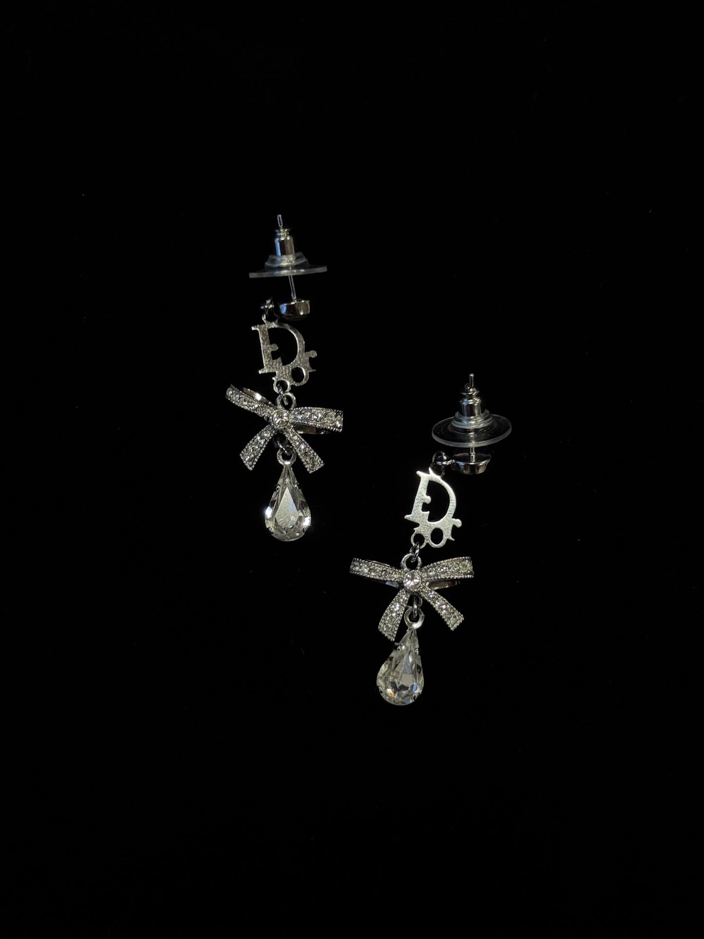 HOLD* Vintage Dior Crystal Bow Drop Earrings – Silver Tone
