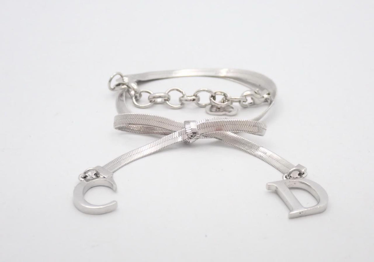 Vintage Dior Silver Bow Style Logo Bracelet