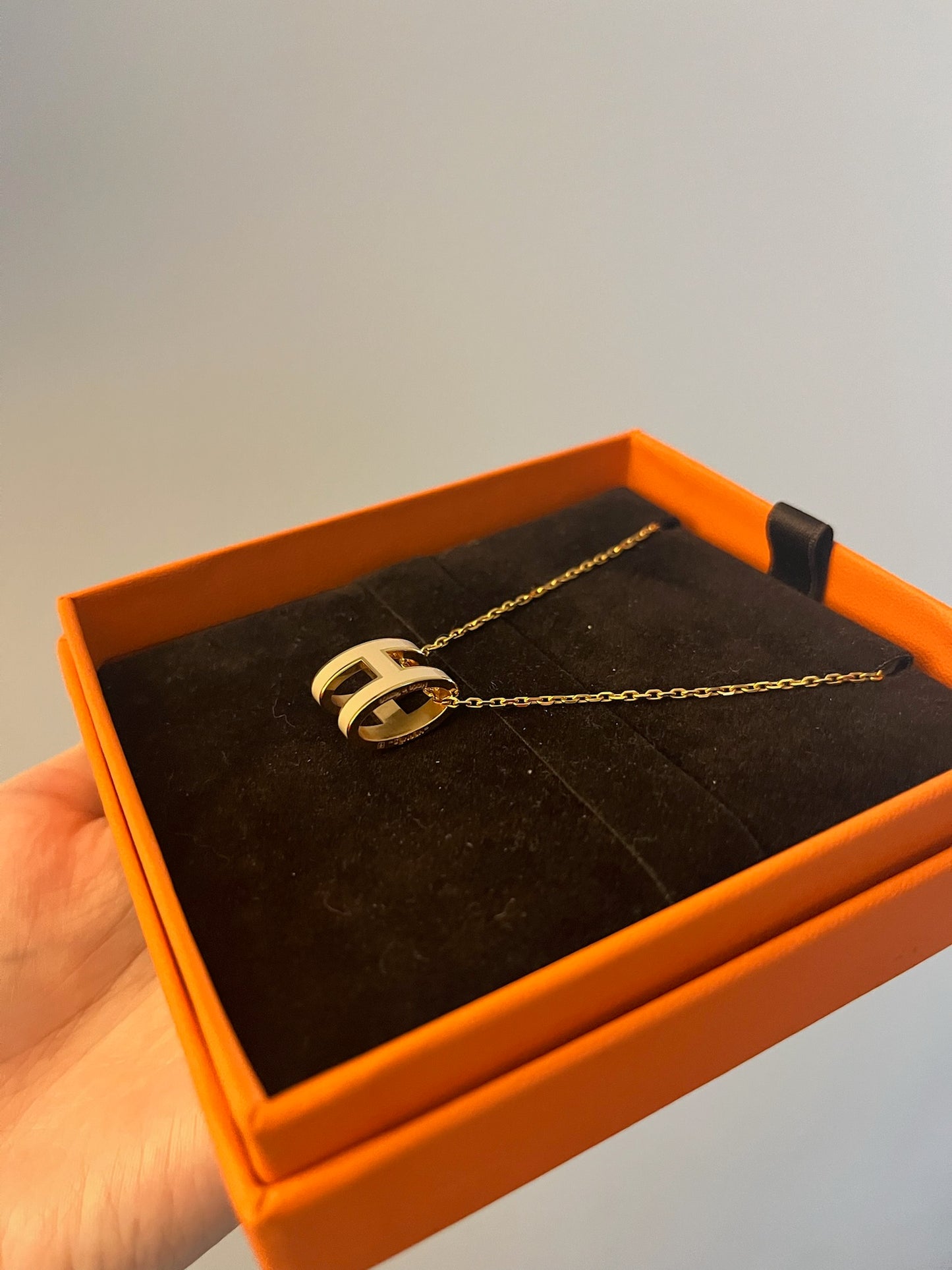 Hermès Pop H Necklace in White Enamel with Gold-Plated Finish
