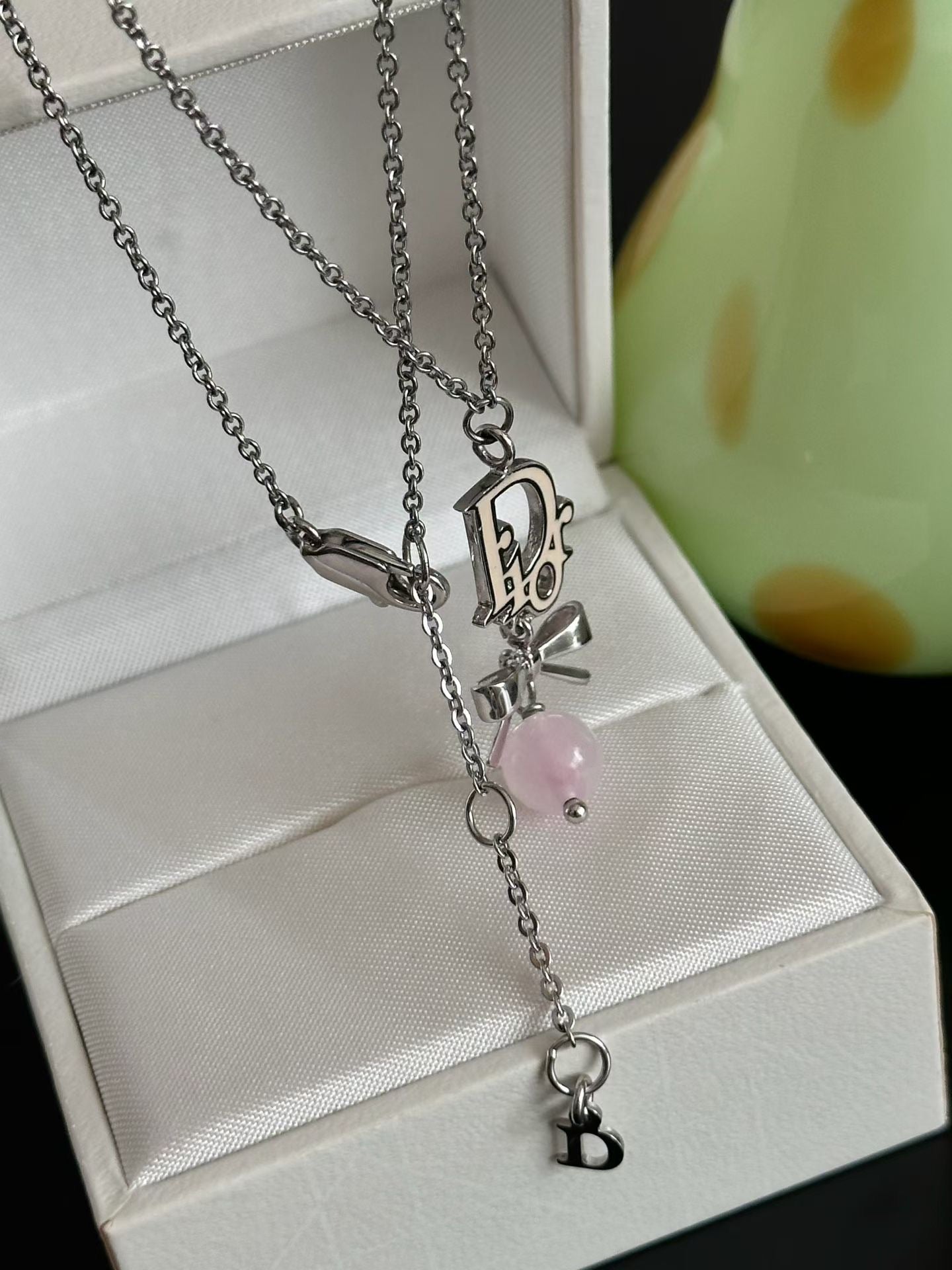 Dior Silver-Tone Logo Bow Pendant Necklace