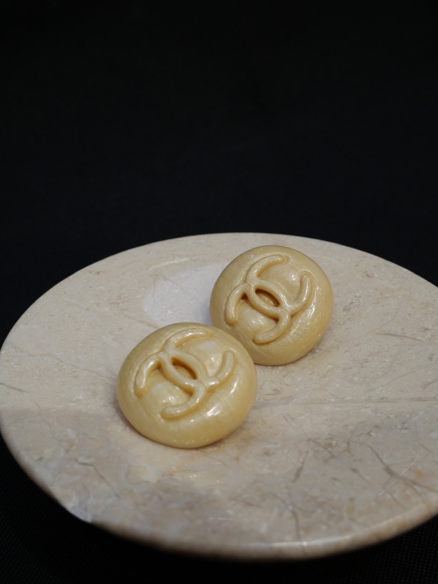 Vintage Chanel 2000s Ivory CC Button Ear Clips