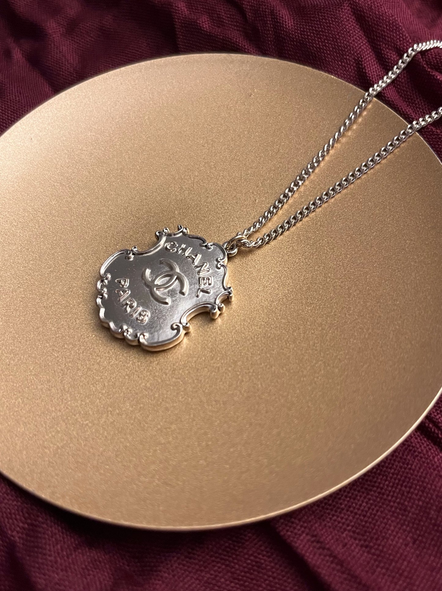 Chanel 2014 Vintage Silver-Tone CC Paris Dallas Medallion Necklace