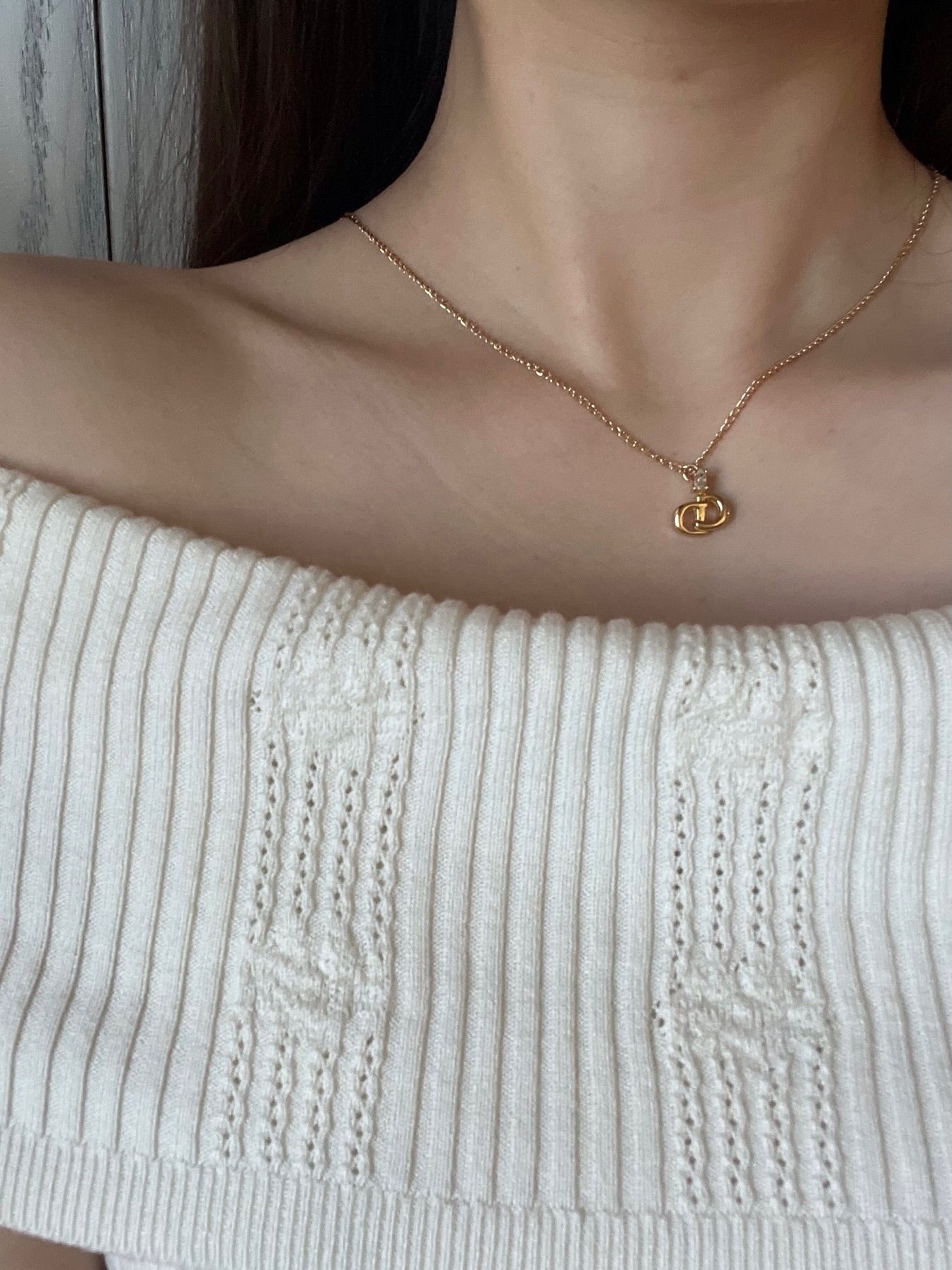 Vintage Dior Classic CD Solitaire Necklace (Gold Tone)