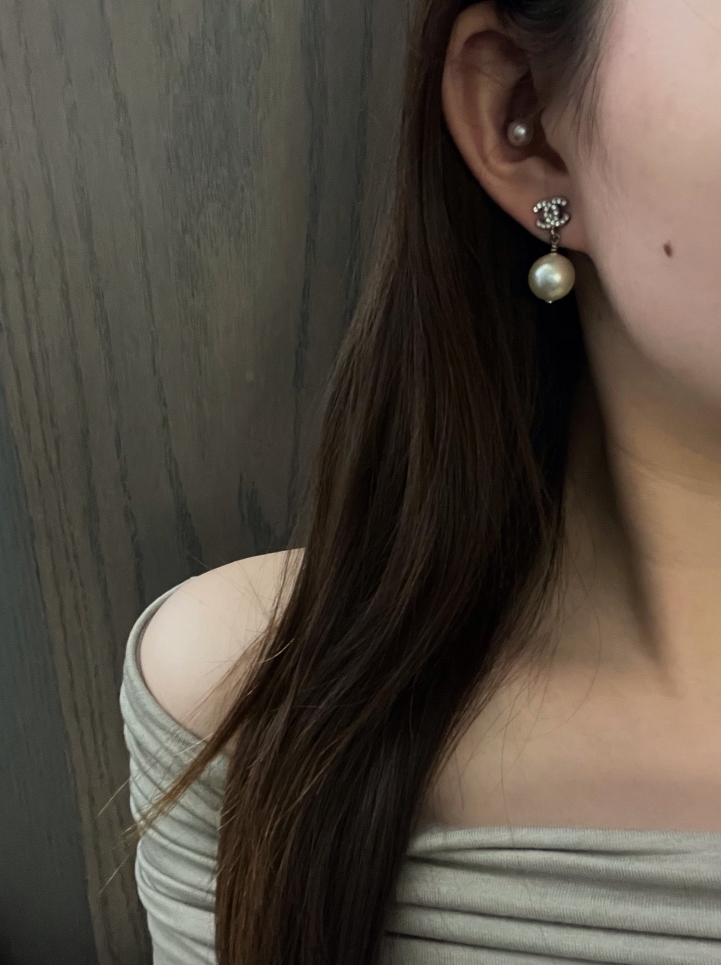 Vintage Chanel 2022 Crystal & Pearl CC Stud Earrings