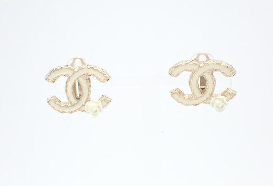 Chanel 2012 CC Camellia Ivory Enamel Clip-On Earrings