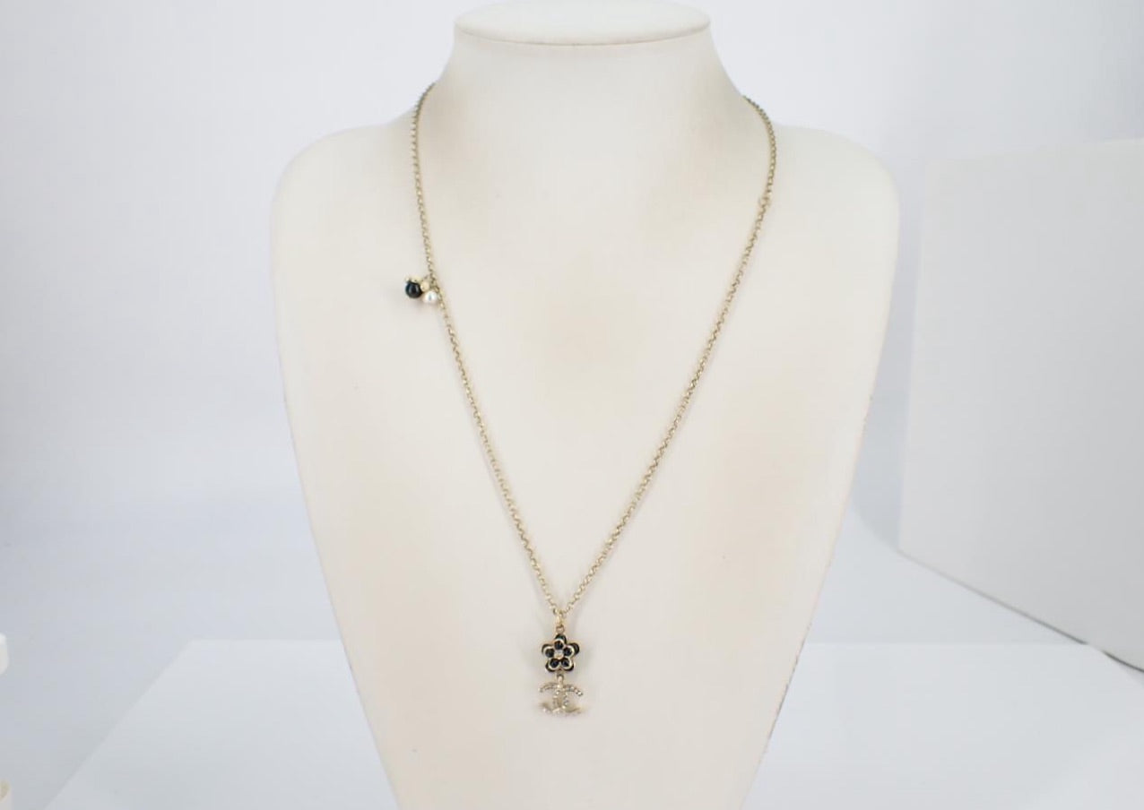 Chanel Adjustable Camellia & CC Pendant Necklace