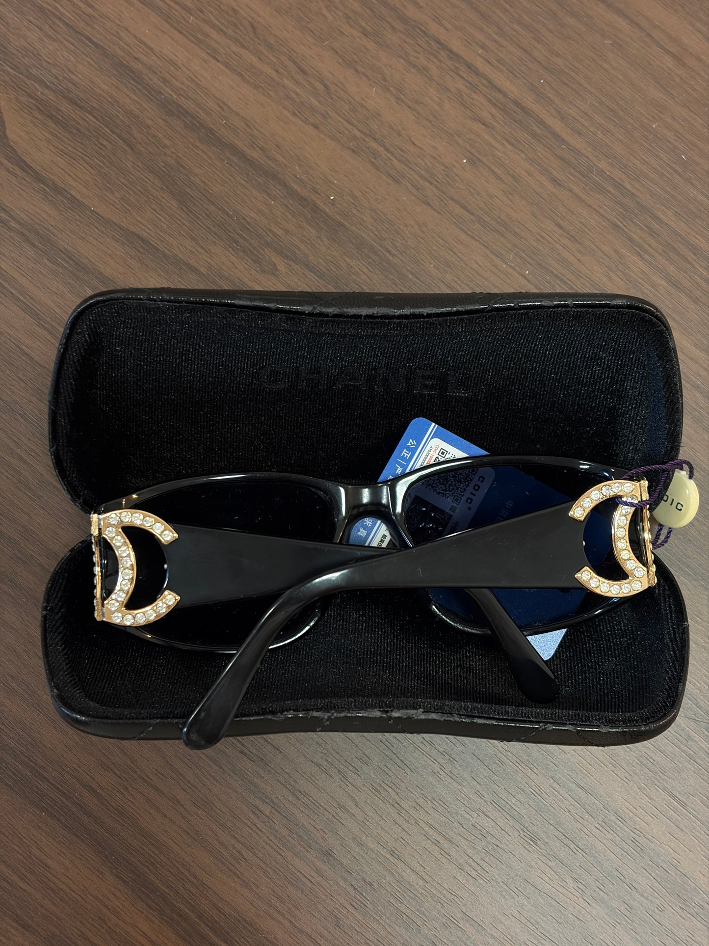 Chanel Gold Full Diamond CC Black sunglasses