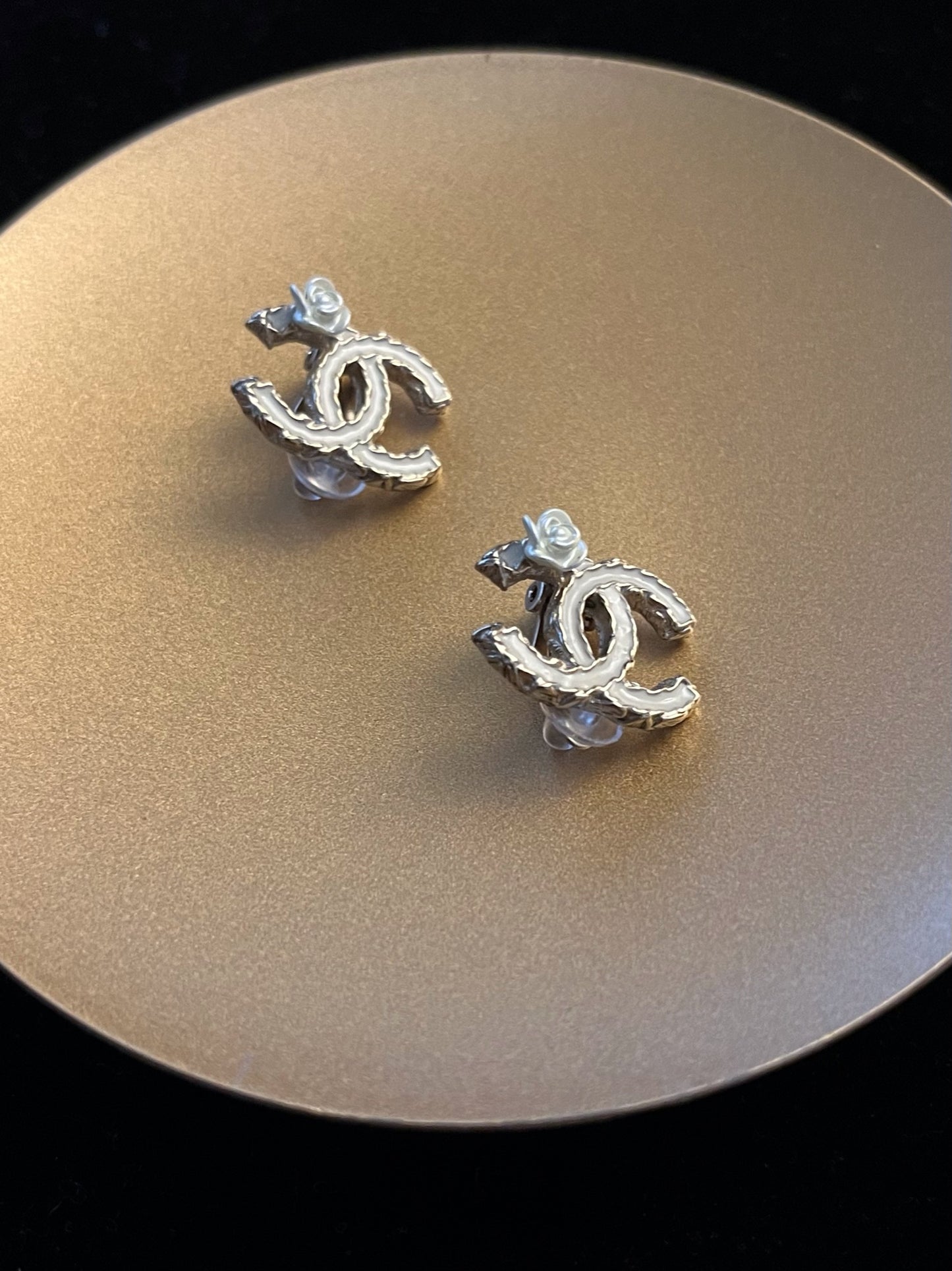 Chanel 2012 CC Camellia Ivory Enamel Clip-On Earrings