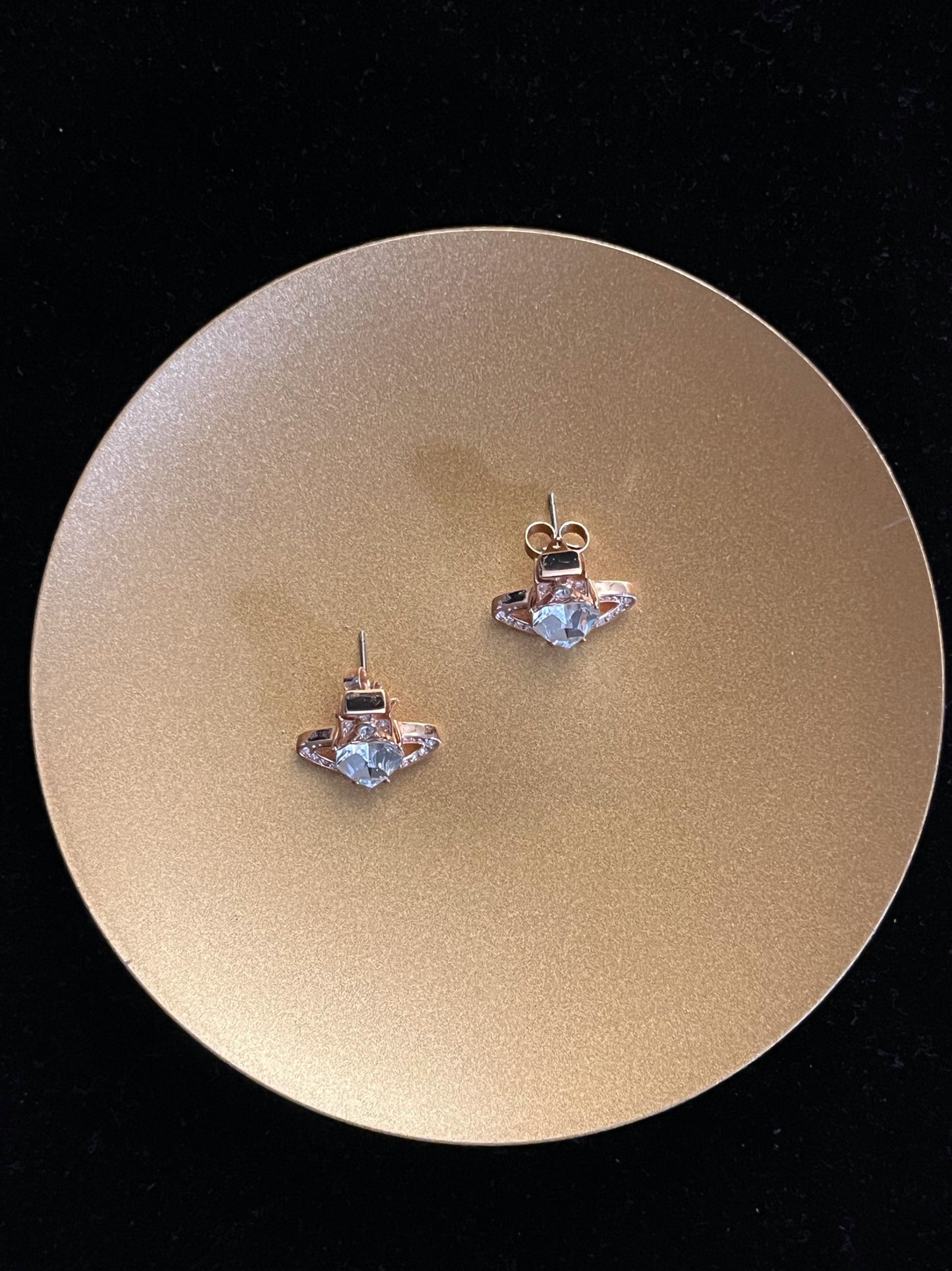 Vintage Vivienne Westwood Crystal Heart Orb Stud Earrings – Rose Gold Tone