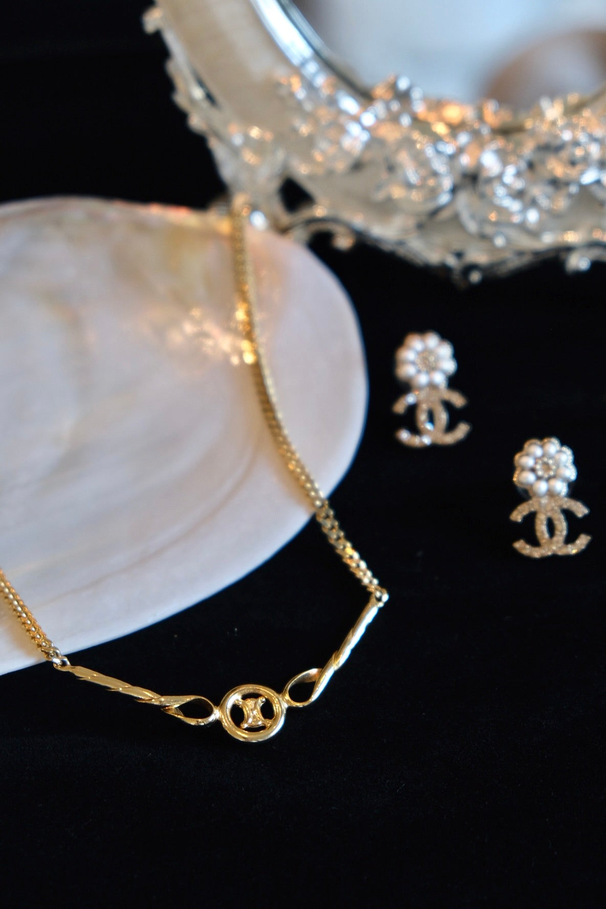 Celine Vintage 1990s Gold-Tone Chain Necklace with Twisted Bar