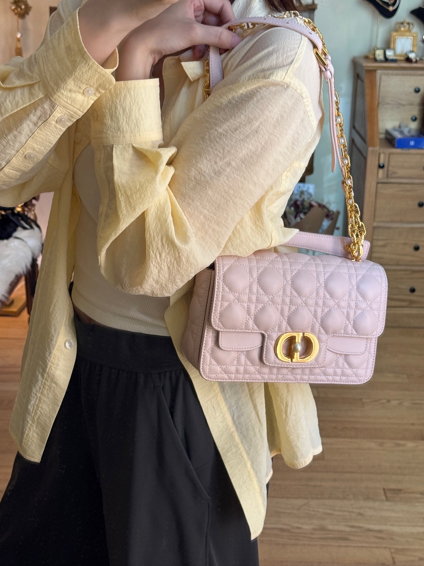 Dior Pink Cannage Quilted Top Handle Bag