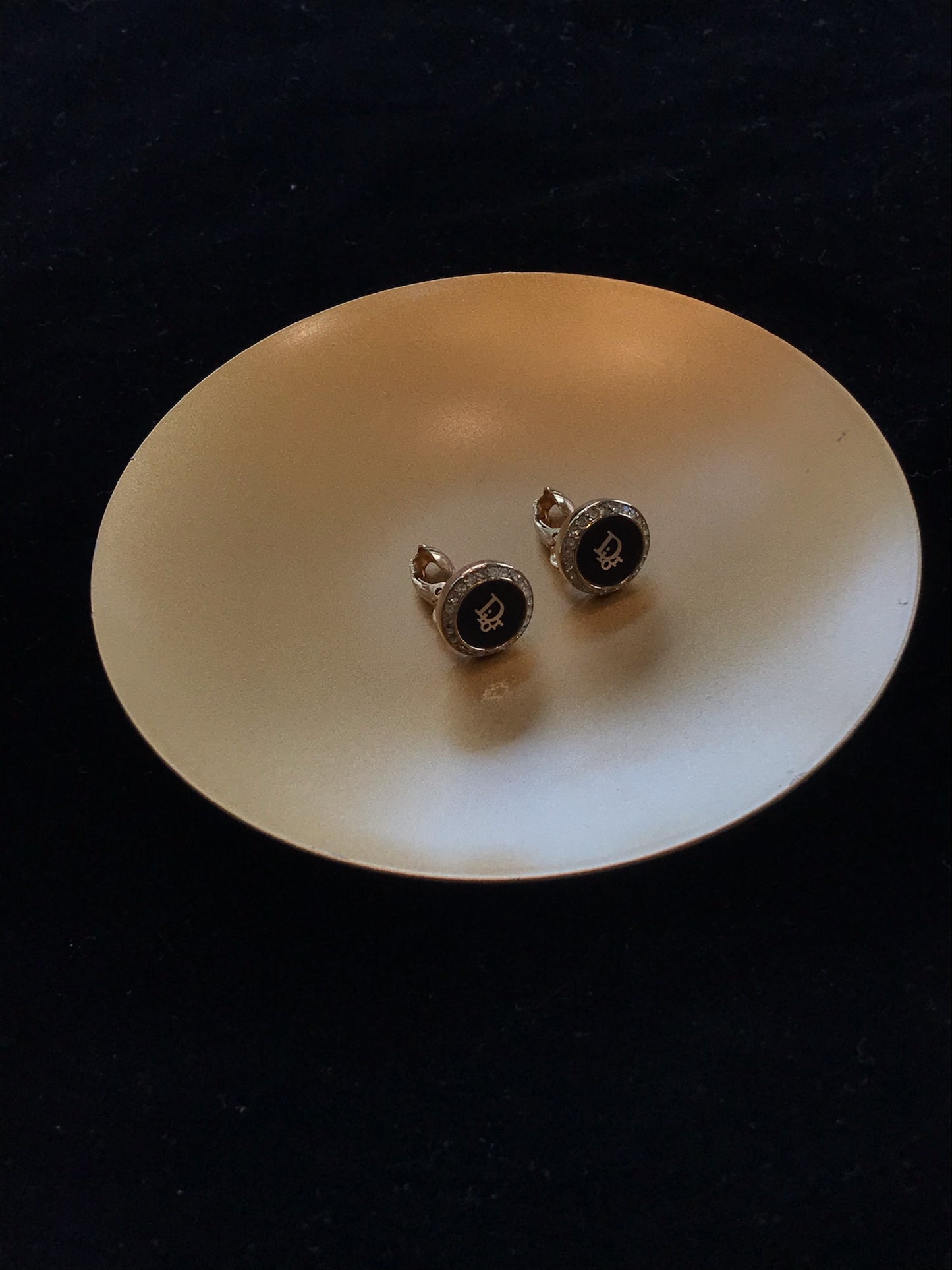 Vintage Dior Black & Gold Circular Crystal Ear Clips