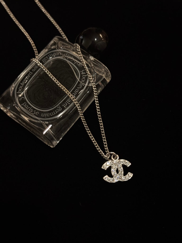 Chanel 2001 Vintage Crystal CC Logo Pendant Necklace