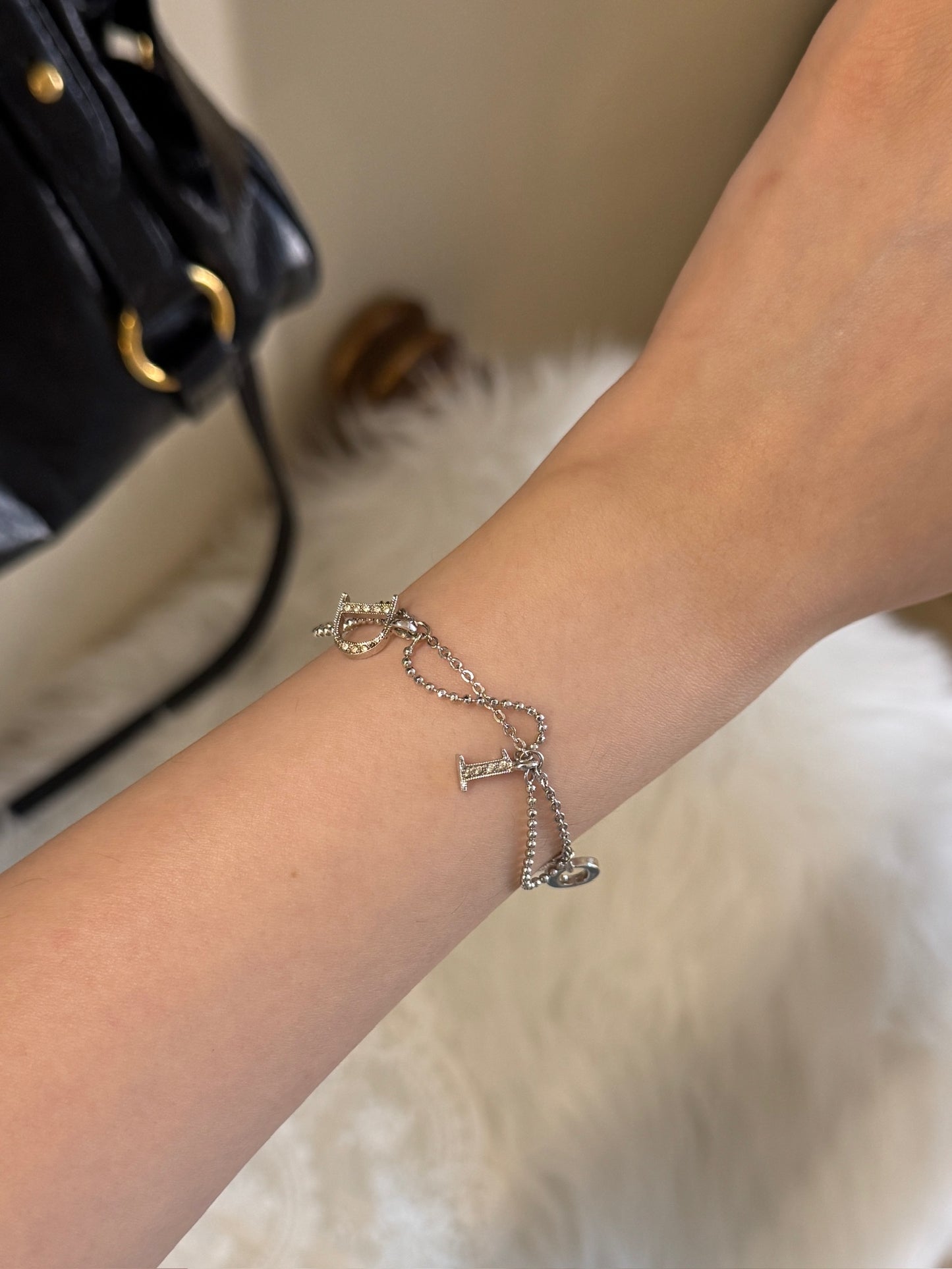 Christian Dior Crystal Logo Charm Bracelet