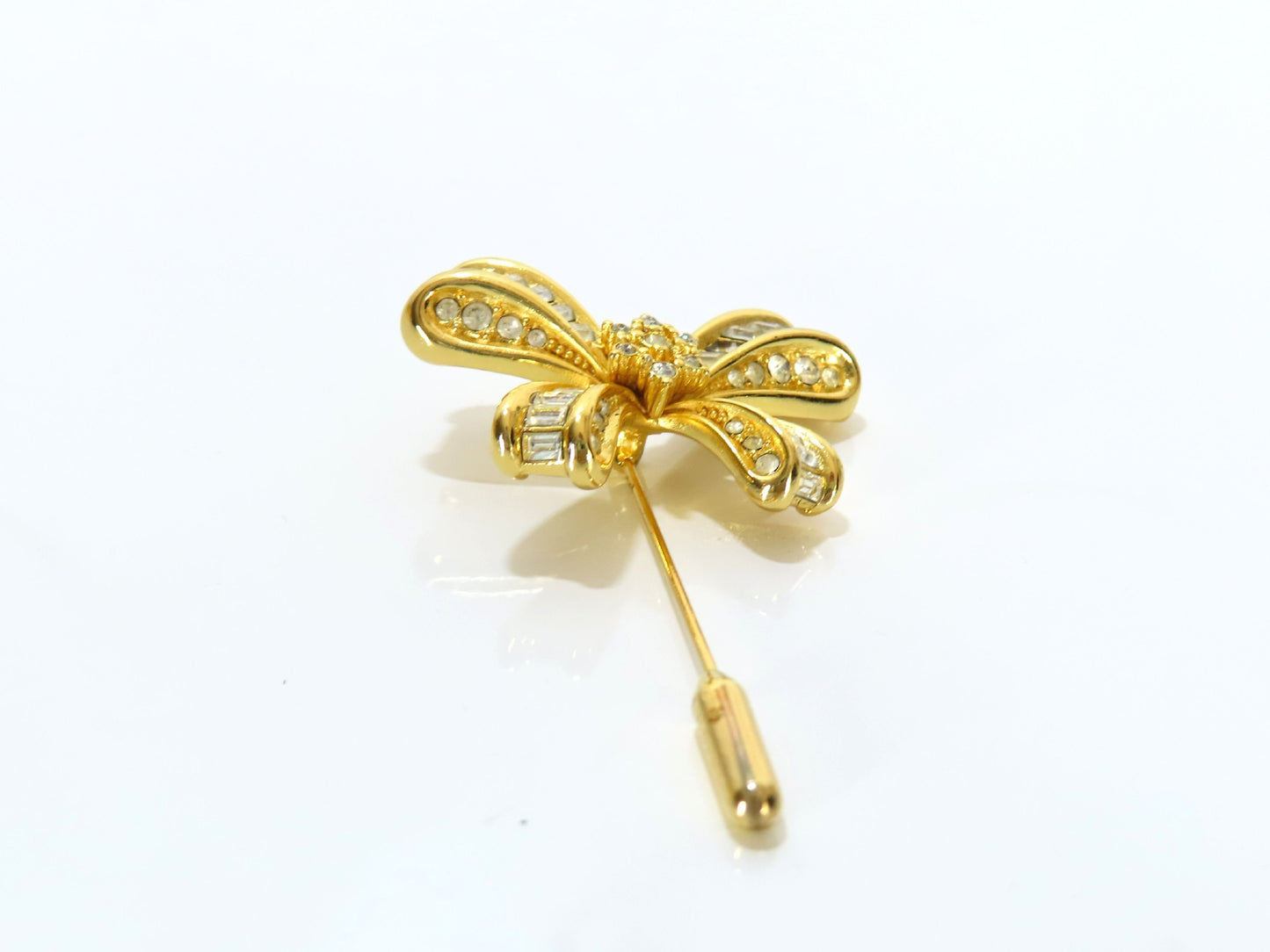 Vintage Dior Gold Crystal Bow Brooch