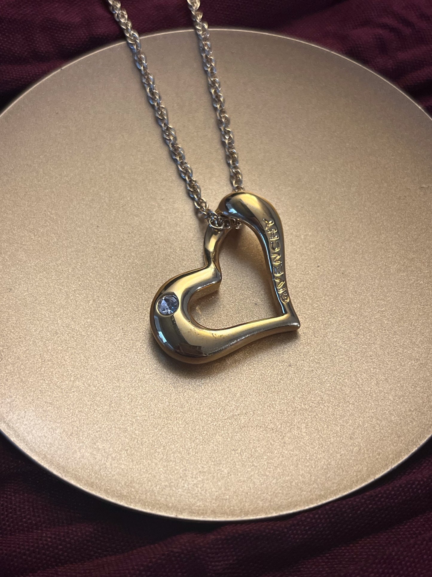 Vintage 1980s Givenchy Gold-Plated Diamond Heart Necklace