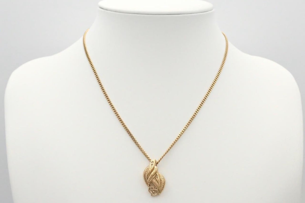 Christian Dior Leaf Logo Pendant Necklace