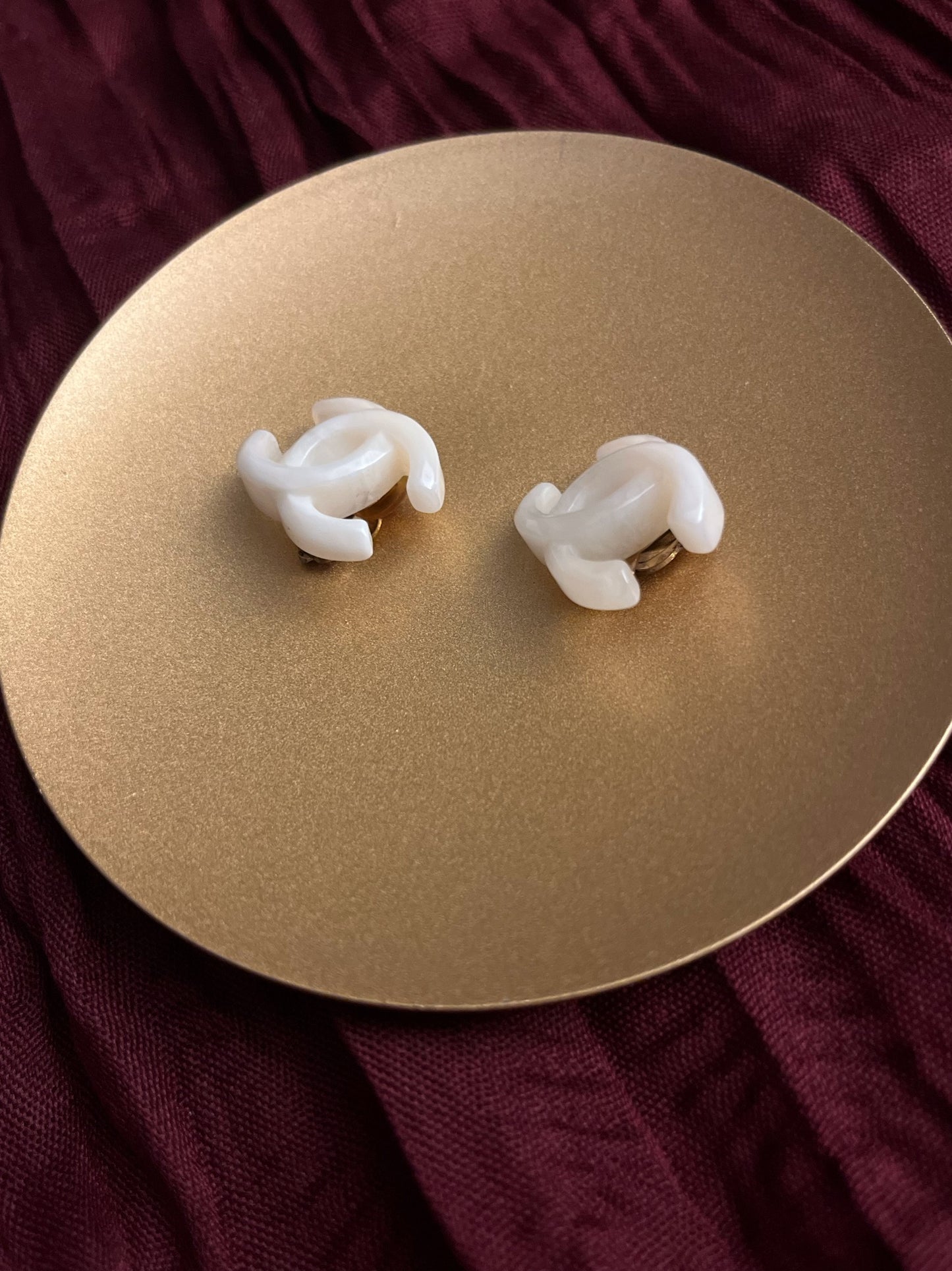 Chanel 2002 Milky White Faux Jade CC Clip-On Earrings