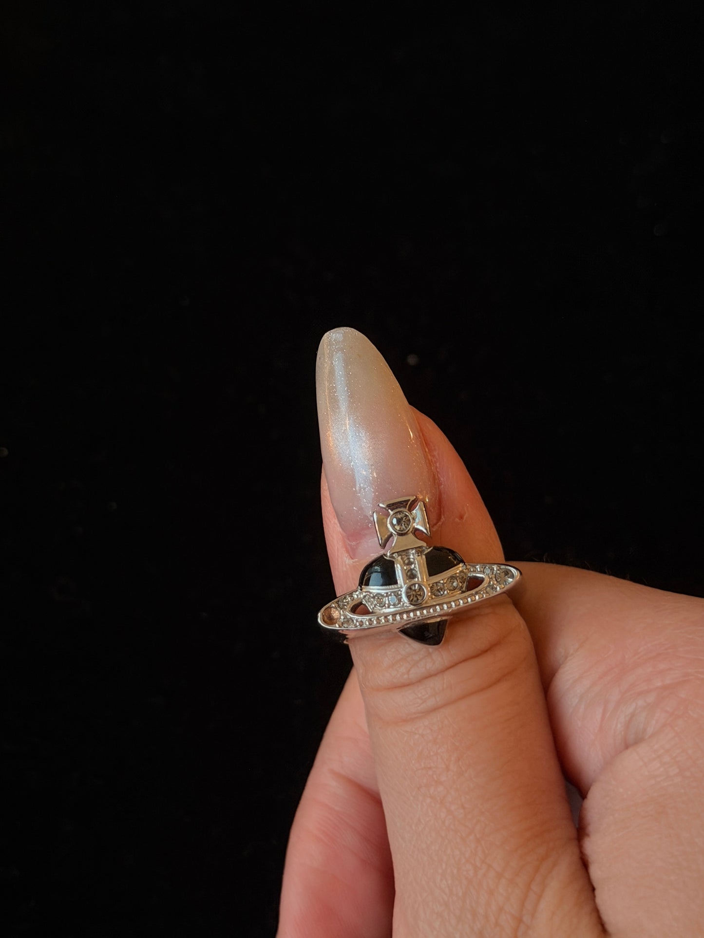 Vivienne Westwood 2010s "Orbit Punk" Crystal-Paved Silver-Tone Orb Ring