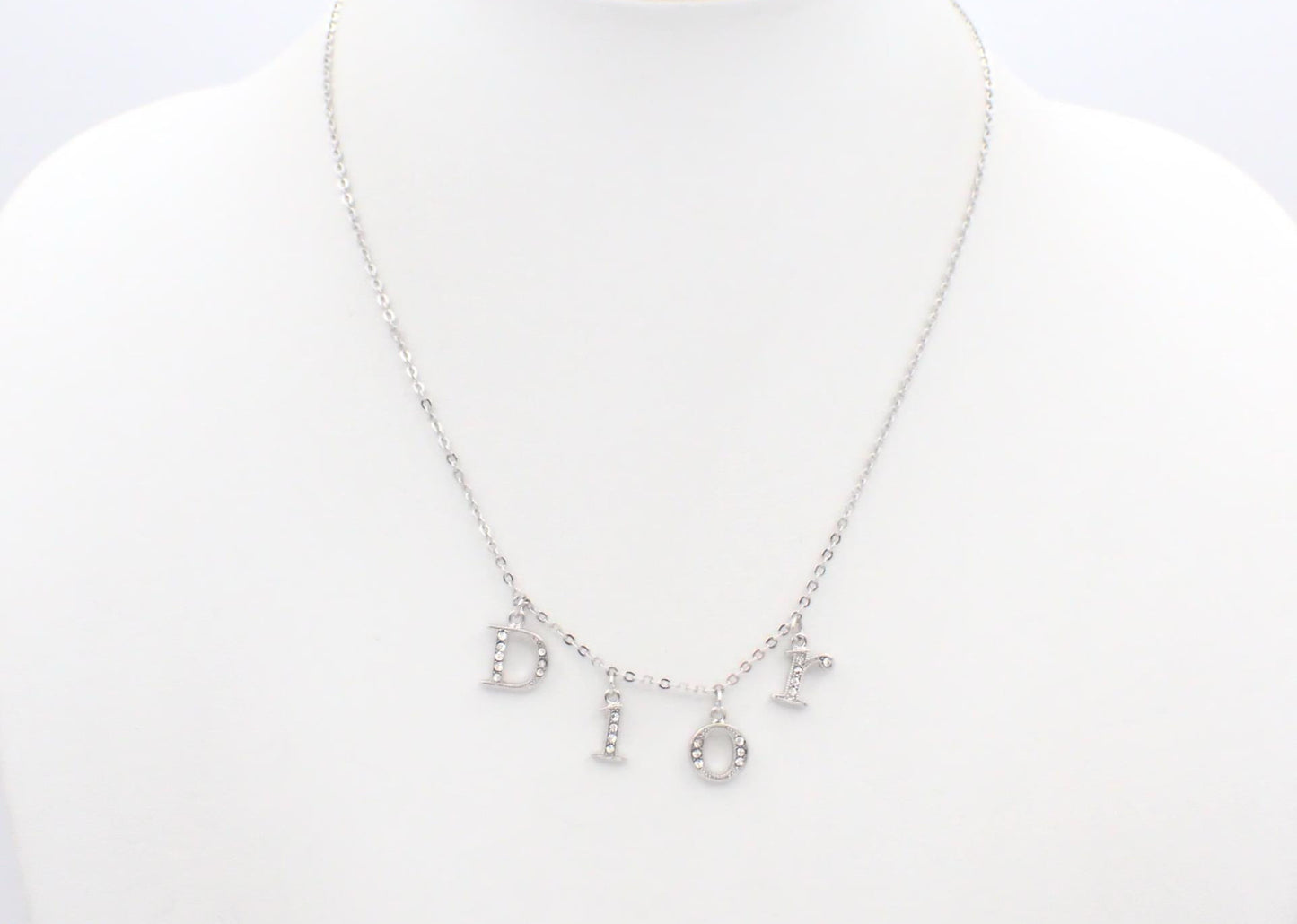 Dior Vintage Silver Logo Crystal Necklace
