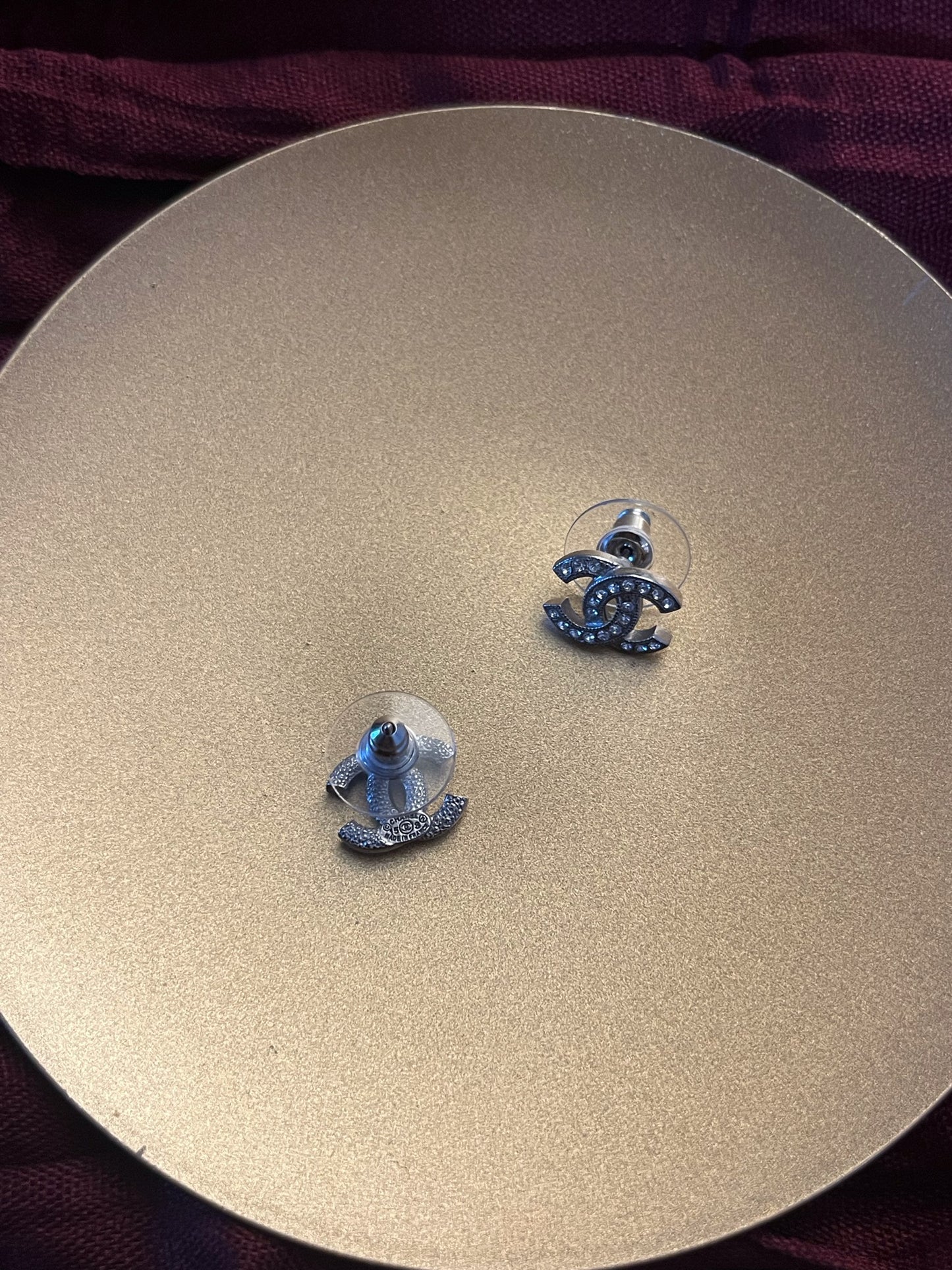 Chanel 2015 Mini Double C Crystal Stud Earrings