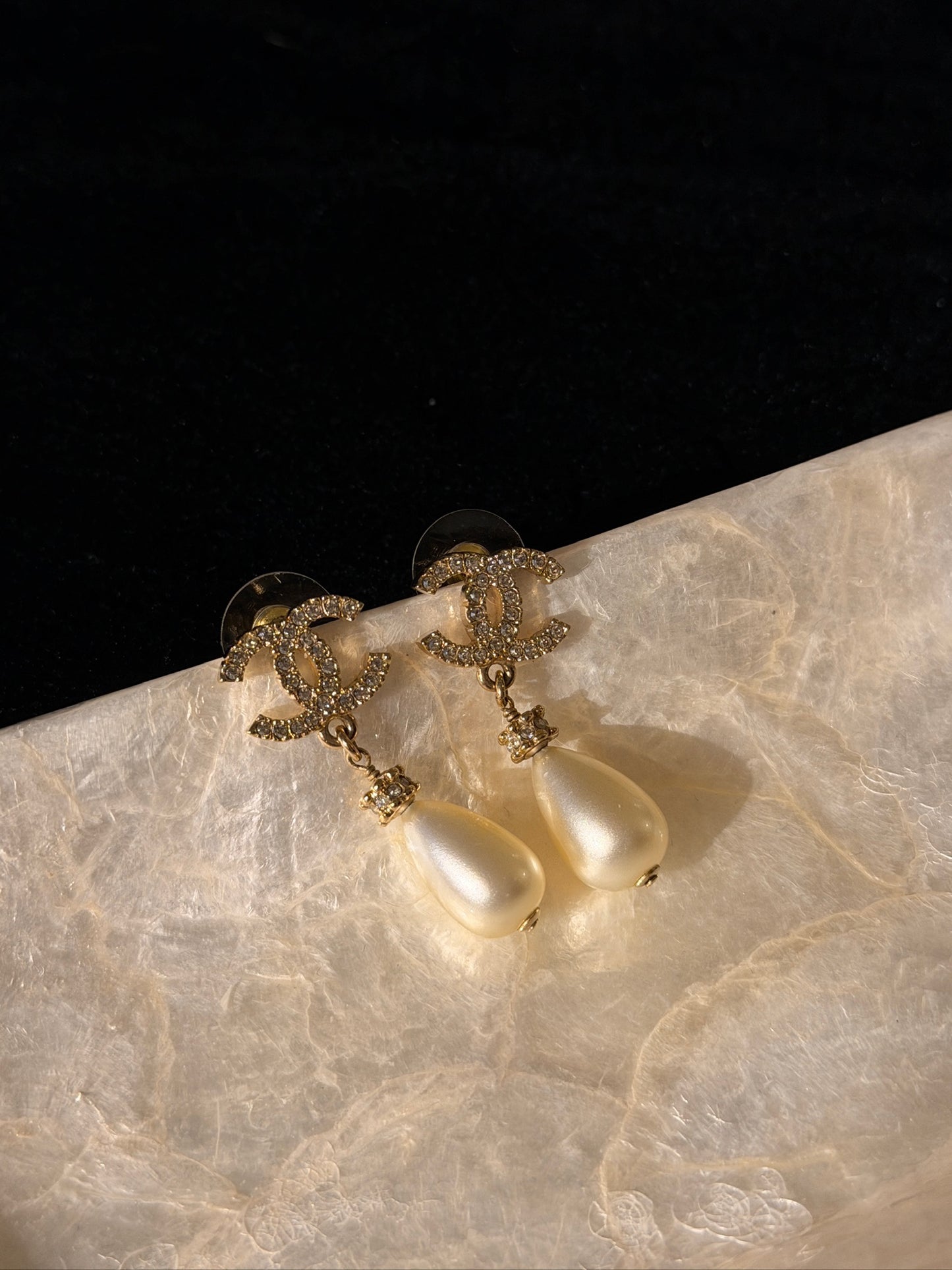 Chanel "Crown Cascade" Métiers d'Art Crystal Pavé CC & Baroque Pearl Drop Pierced Earrings
