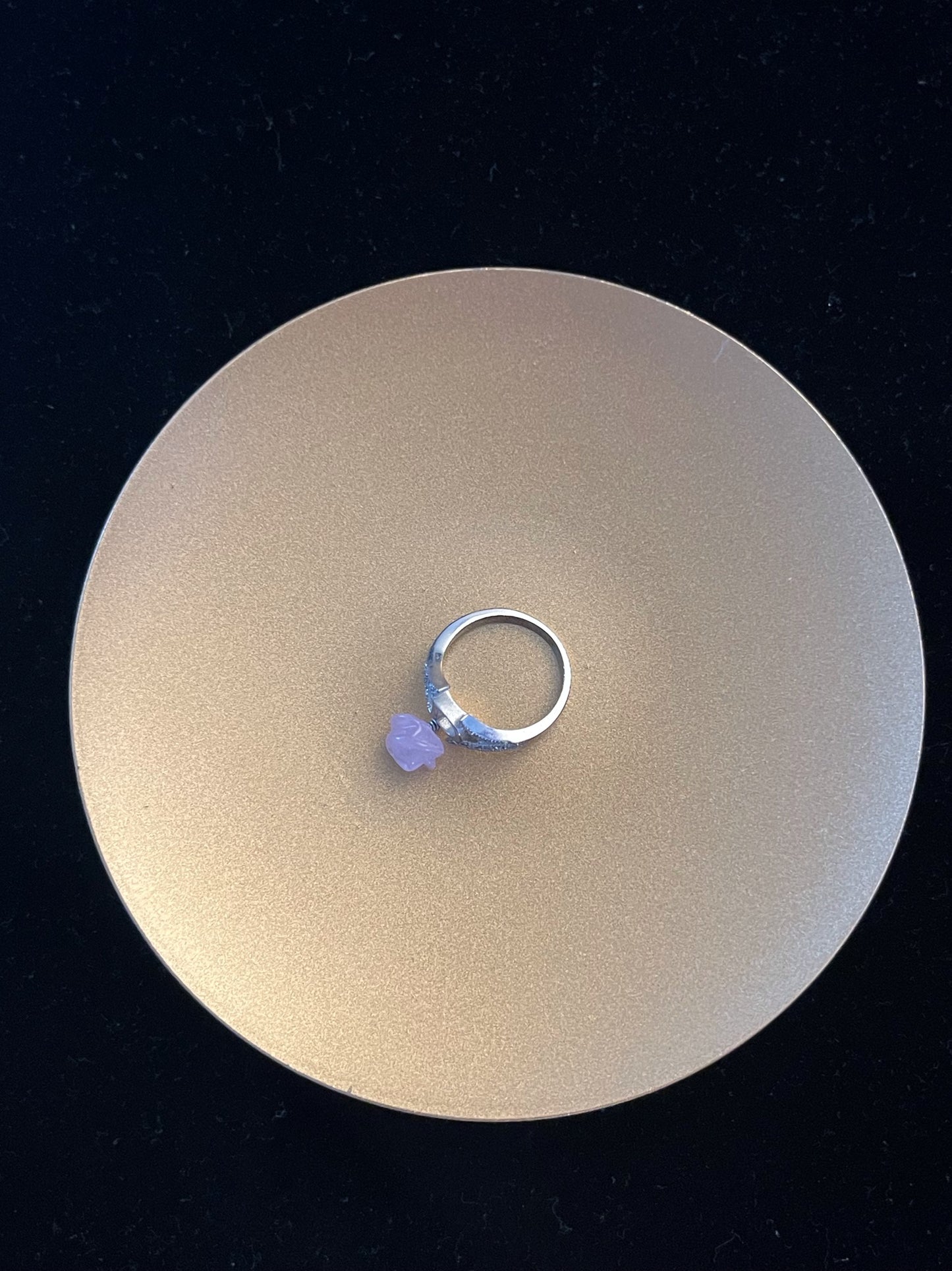 Vintage Dior Crystal Logo Ring with Pink Charm – Silver Tone