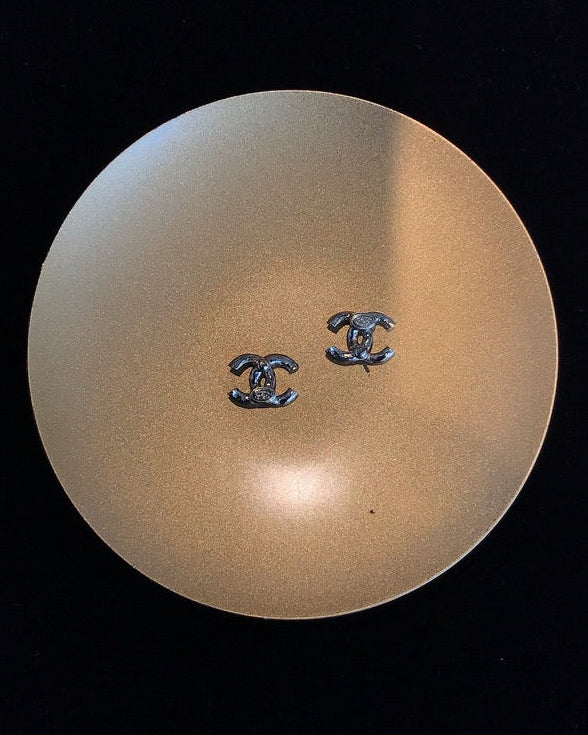 Chanel 2021 Asymmetric Crystal Double C Stud Earrings （Champagne-gold Tone）