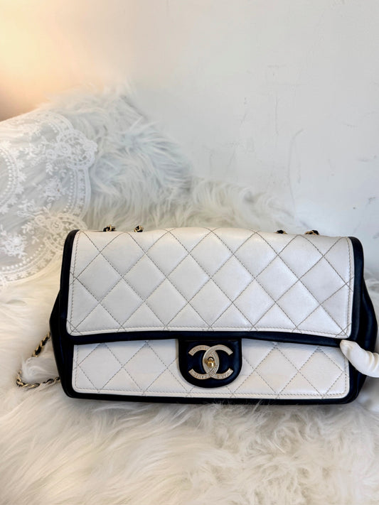 Chanel Black and White Bicolor Quilted Flap Bag