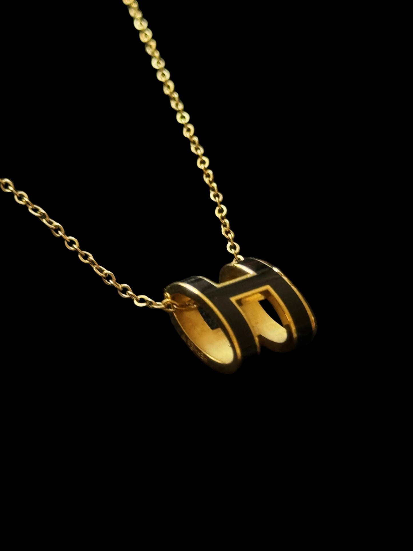 Hermes Pop H Black and Gold Pendant Necklace