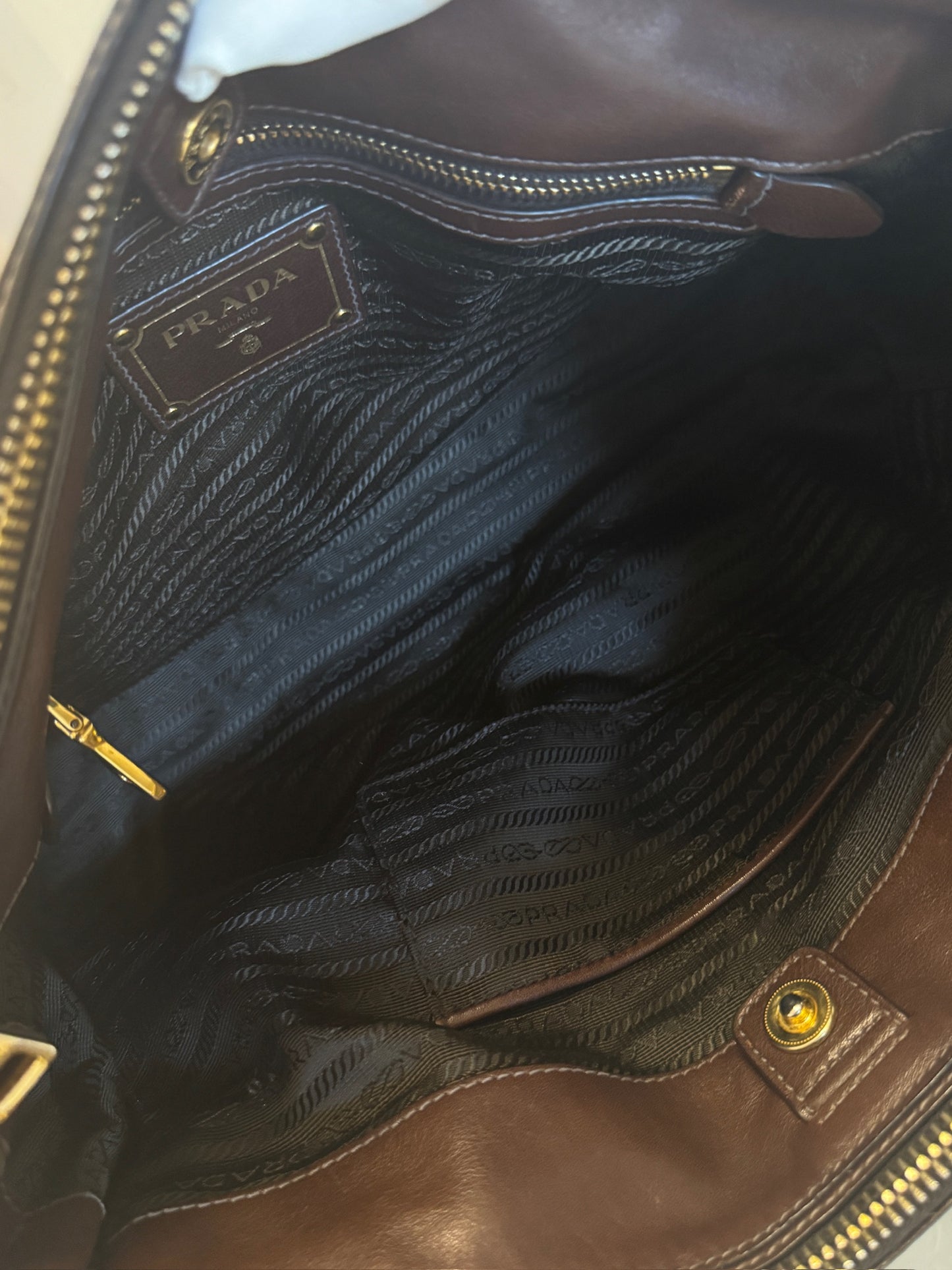 Prada Leather Top Handle Handbag – Dark Brown Large