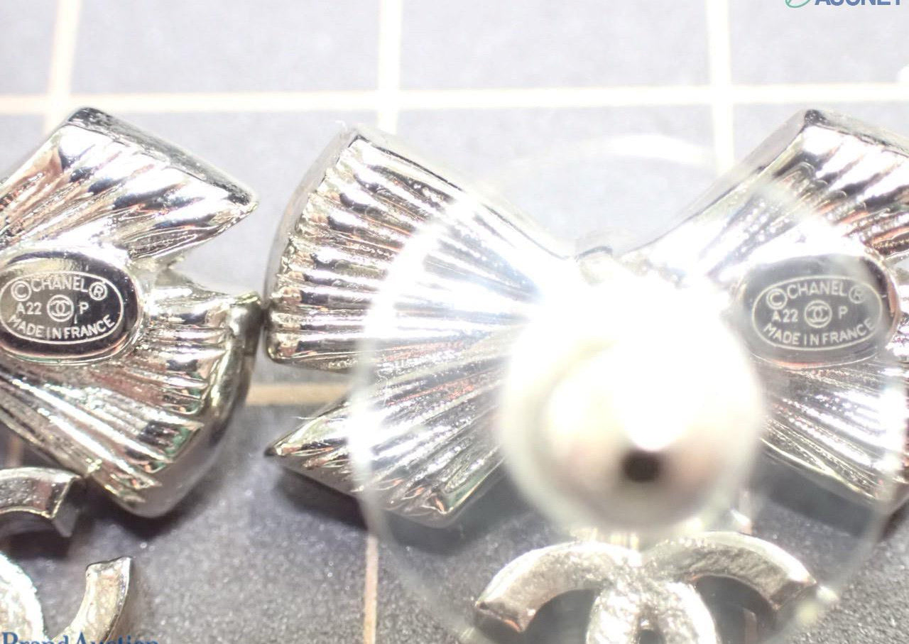 Chanel 2023 Crystal Bow & Pearl Drop Earrings