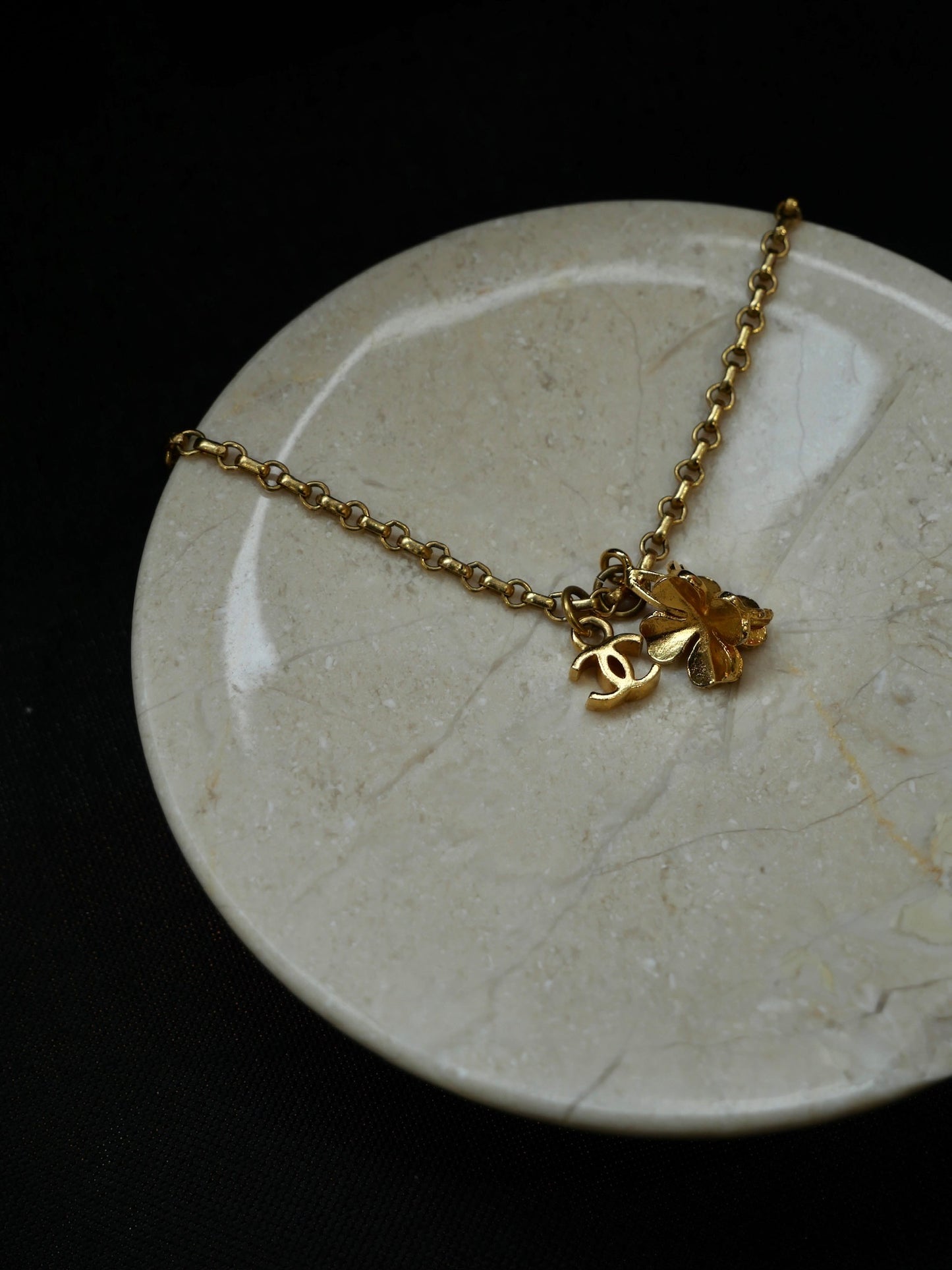 Chanel 2001 Mini Clover 24K Gold-Plated Necklace