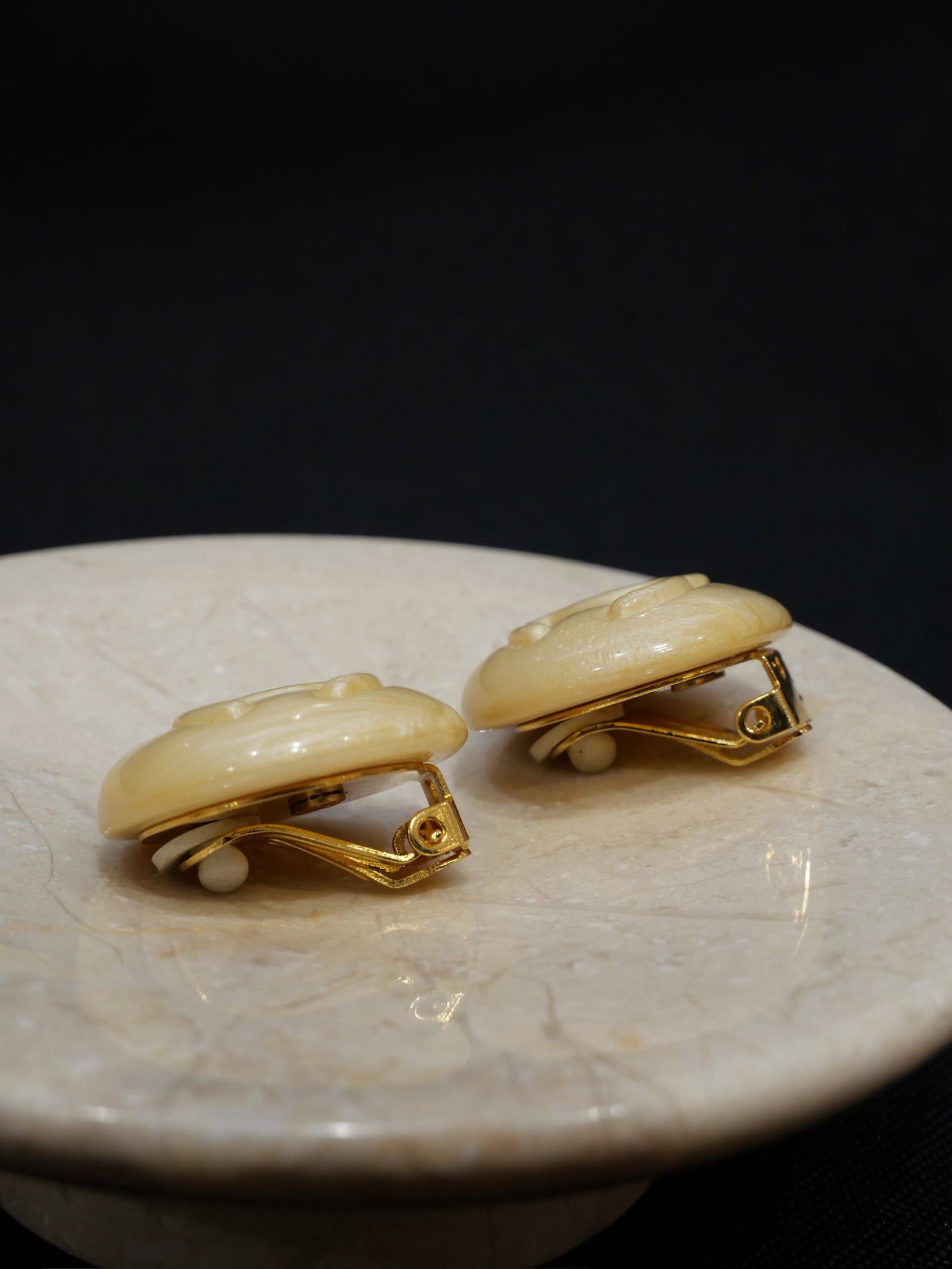 Vintage Chanel 2000s Ivory CC Button Ear Clips