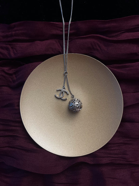 Chanel 2006 Champagne-Gold Filigree Sphere & CC Charm Necklace