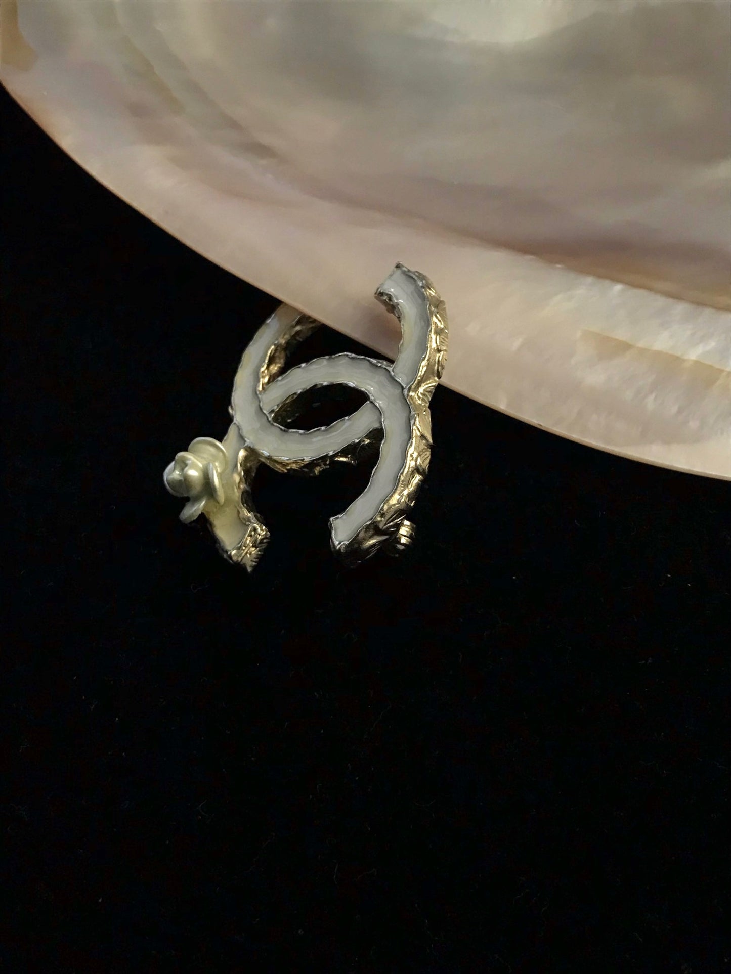 Chanel 2012 Pearl-White Gold-Edged Camellia Brooch